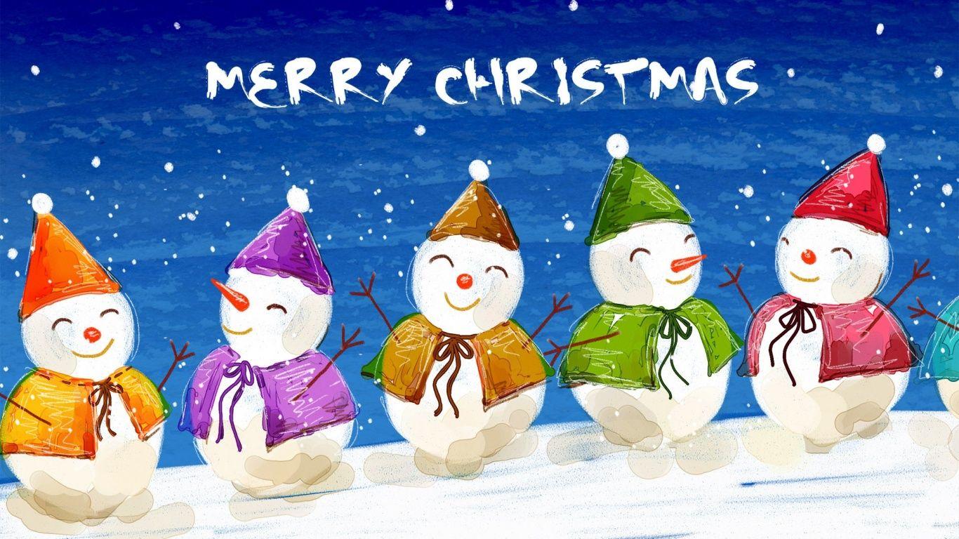 1366x768 Christmas snowmen desktop PC and Mac wallpaper