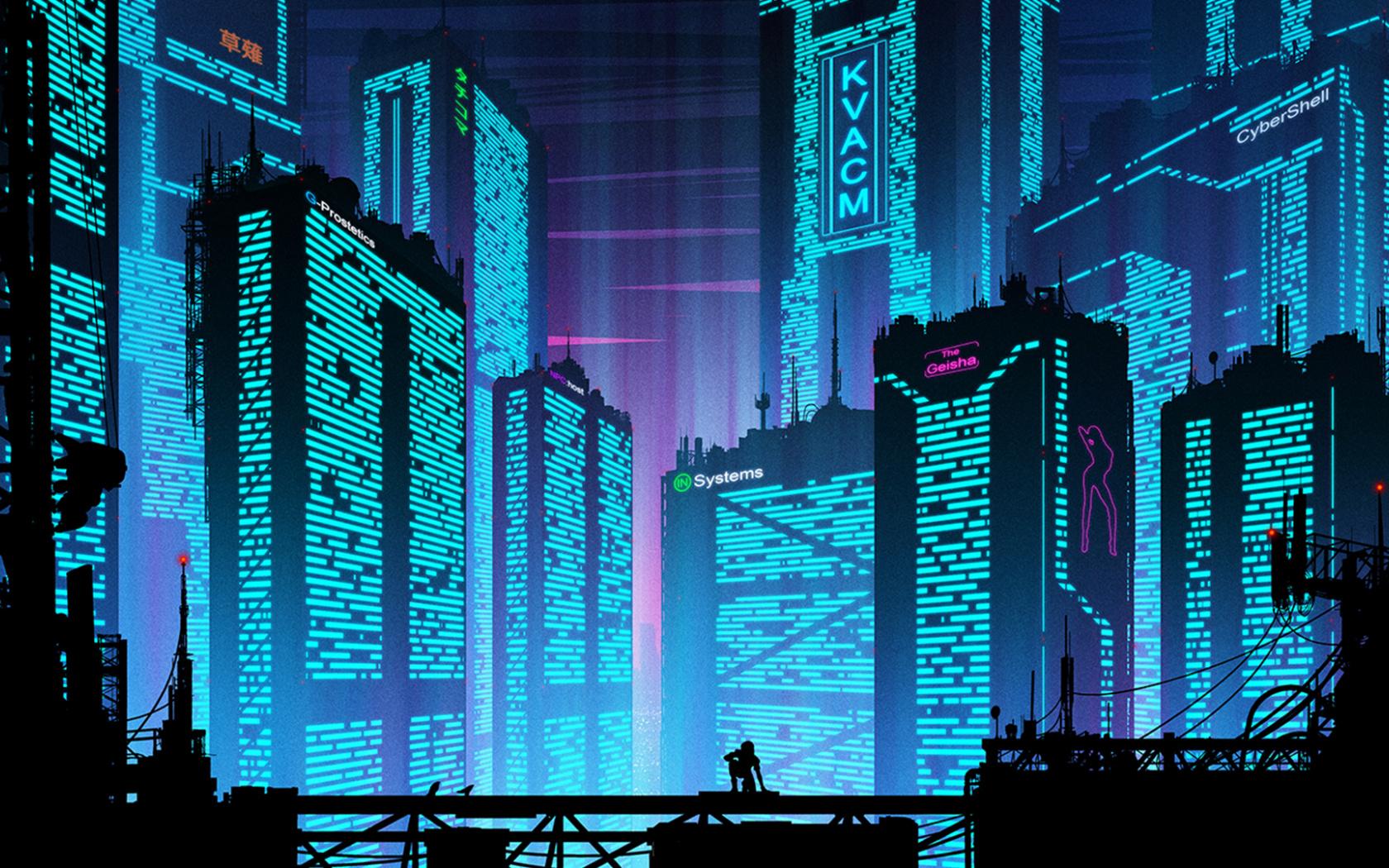 1680x1050 Download Cyberpunk, silhouette, buildings, futuristic city, port city wallpaper, 1680x Widescreen 16: Widescreen