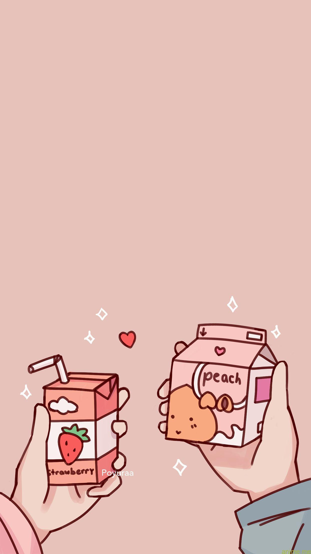 1242x2208 Cute Anime Stawberry Peach Milk Telephone Wallpaper