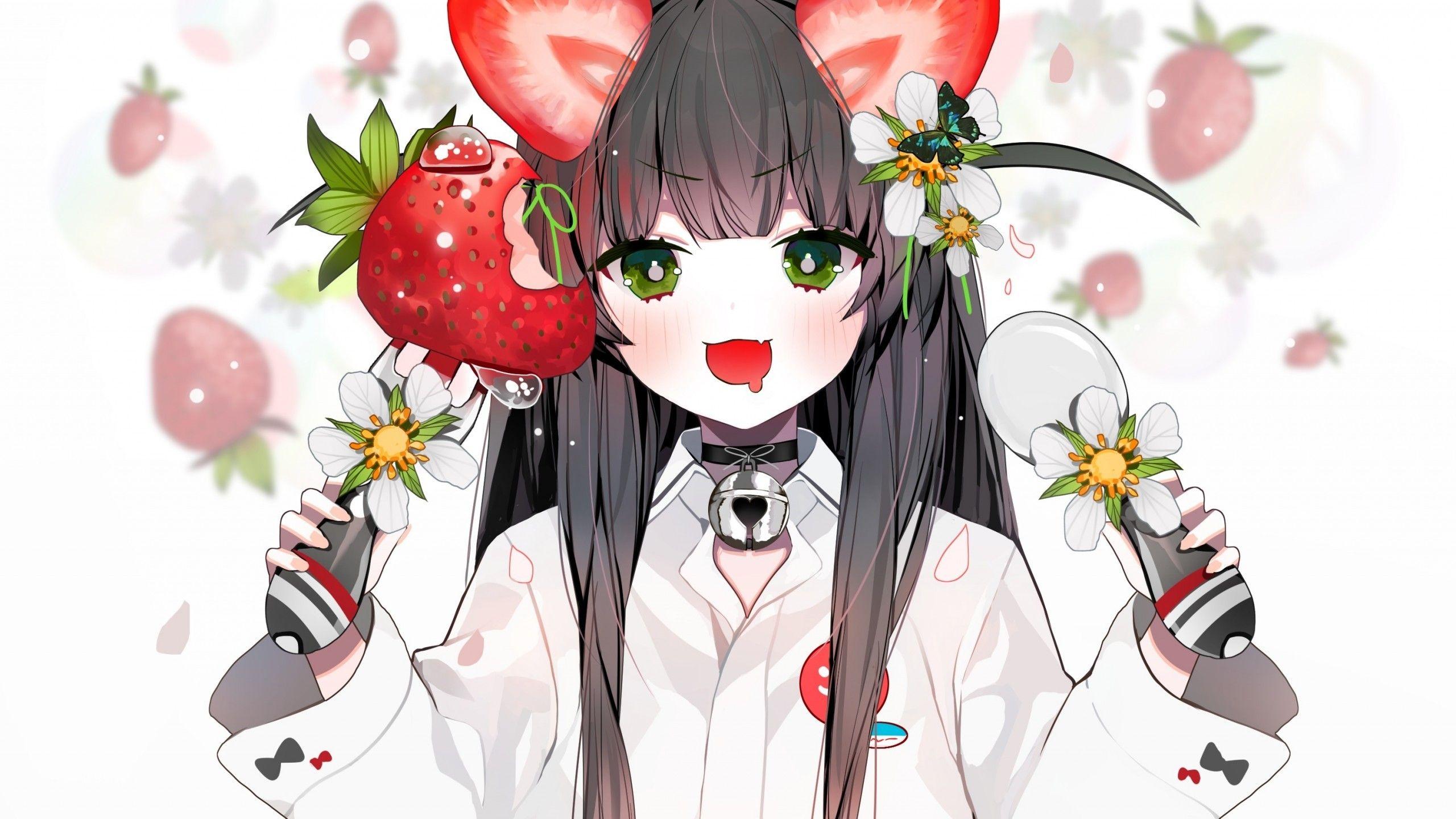 2560x1440 Strawberry Anime Girl Wallpaper