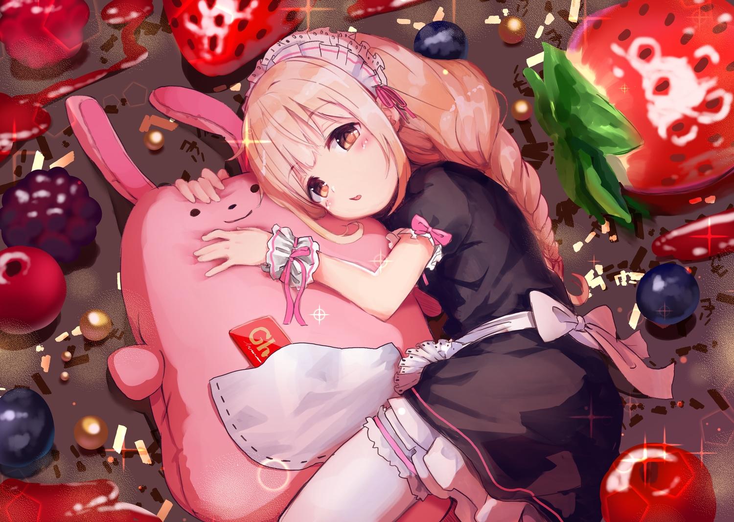 1500x1067 apron blonde hair blush braids brown eyes bunny candy food fruit futaba anzu greatpengh idolmaster idolmaster cinderella girls loli long hair maid strawberry. konachan.net.com Anime Wallpaper