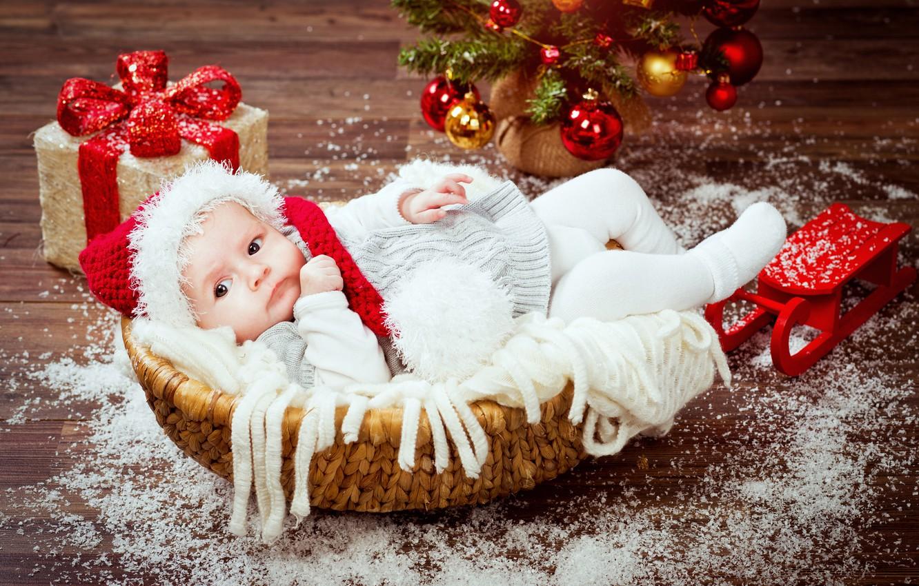 1332x850 Wallpaper basket, hat, toys, child, baby, Christmas, gifts, Christmas, New Year, child, baby, infant image for desktop, section новый год
