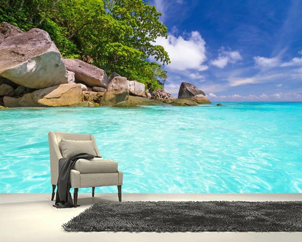 1000x800 Papel de parede island with crystal clear water natural landscape 3D wallpaper mural, living room bedroom wall papers home decor. Wallpaper
