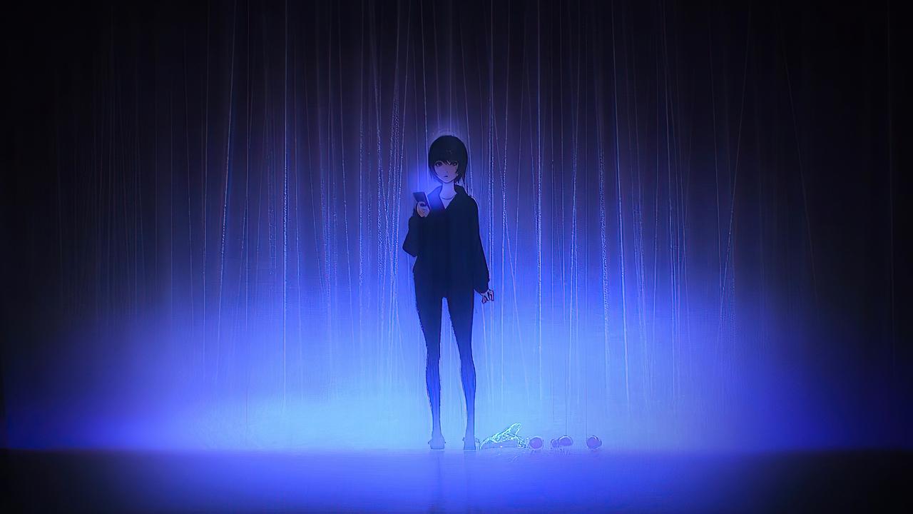 1280x720 Anime Girl Phone Blue Lights 720P HD 4k Wallpaper, Image, Background, Photo and Picture