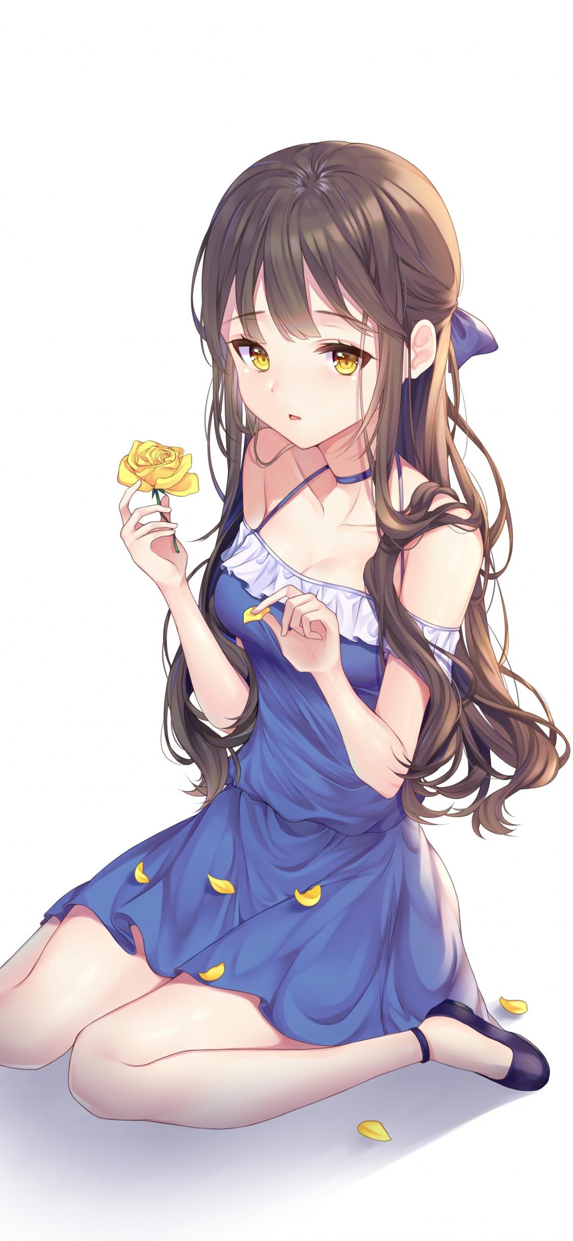 1125x2436 Download yellow flower, cute, original, anime girl 1125x2436 wallpaper, iphone x, 1125x2436 HD image, background, 7854