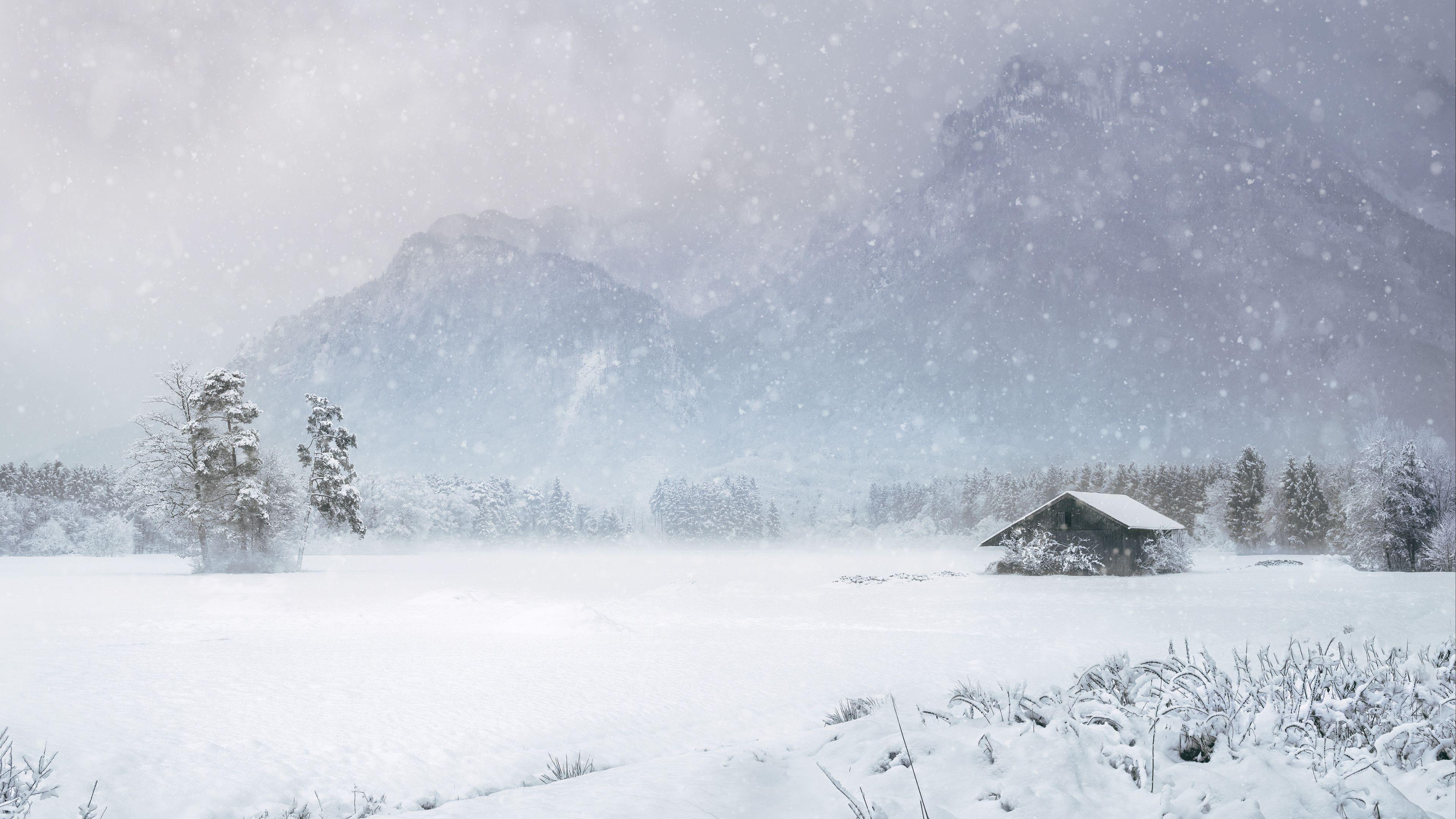 3840x2160 Download wallpaper 3840x2160 house, snow, blizzard, winter, mountains 4k uhd 16:9 HD background