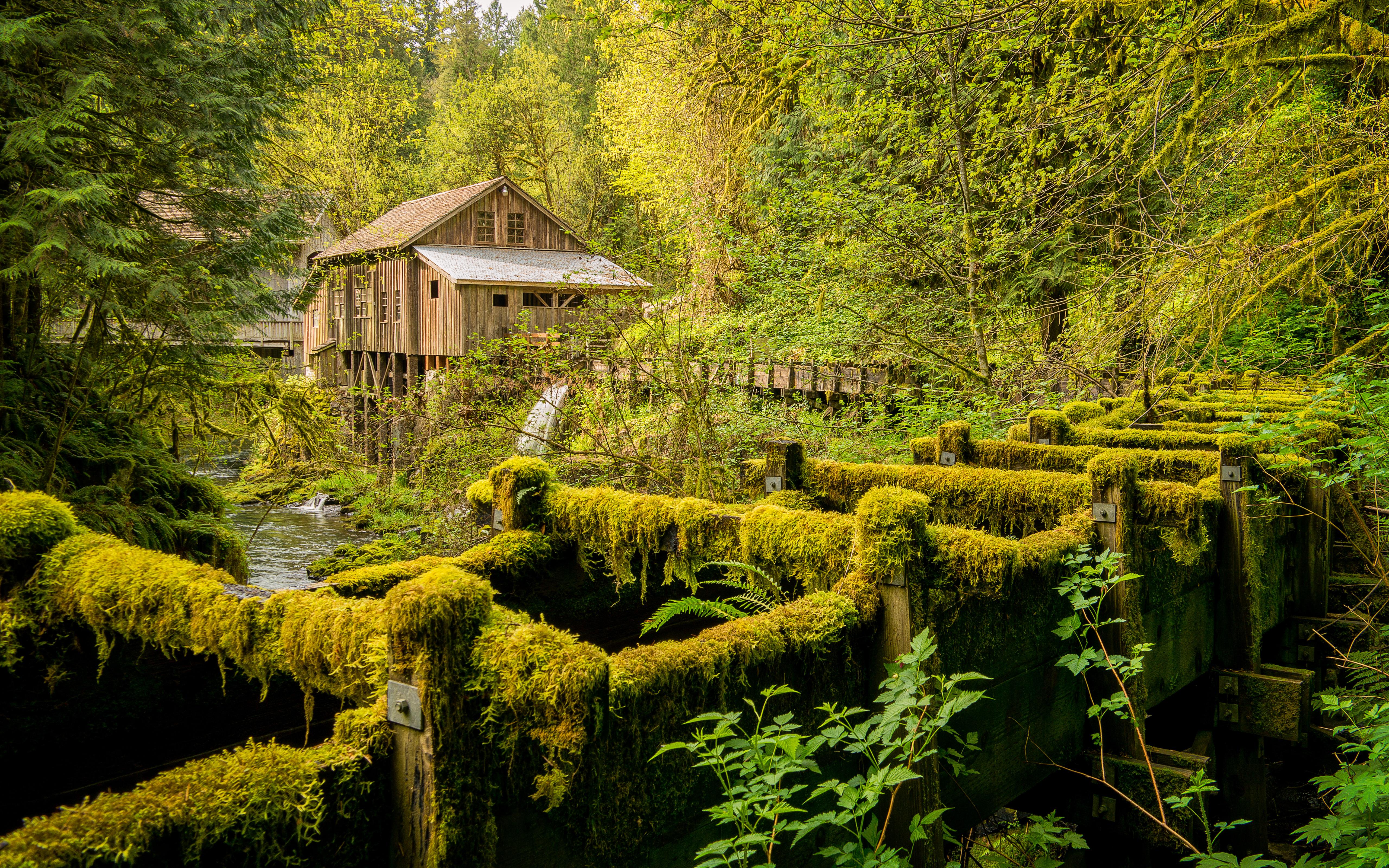 5120x3200 Cedar Creek Grist Mill Wallpaper 4K, Woodland