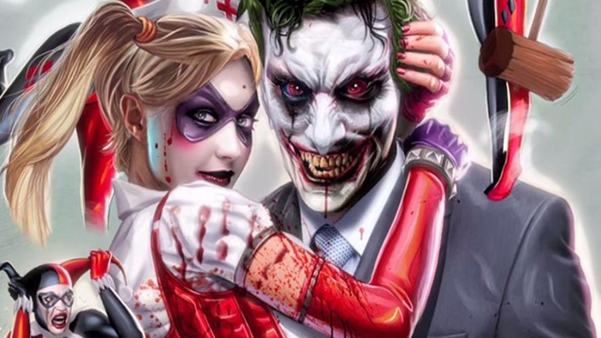 1920x1080 Joker & Harley Quinn Vs Deadpool & Domino Wallpaper HD