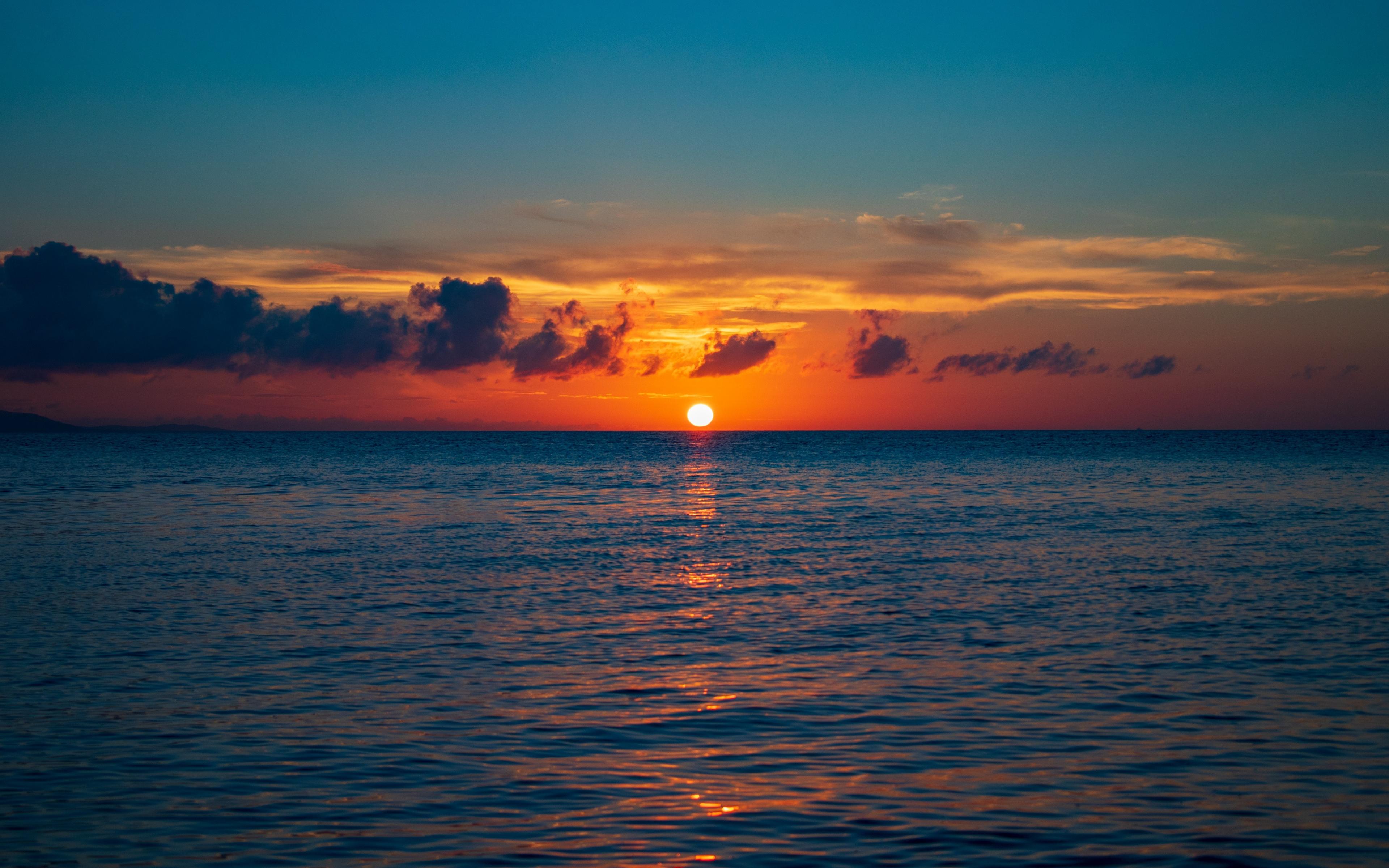 3840x2400 Skyline, Sea, Calm, Body Of Water, Sunset, Wallpaper Of Palms