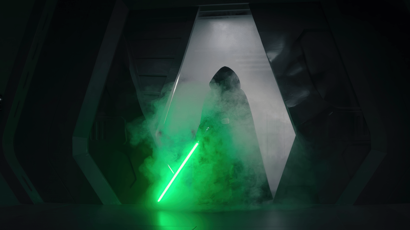 1366x768 Download 1366x768 Luke Skywalker, Darth Vader, The Mandalorian, Disney Series, Lightsaber, Smoke, Jedi Wallpaper for Laptop, Notebook