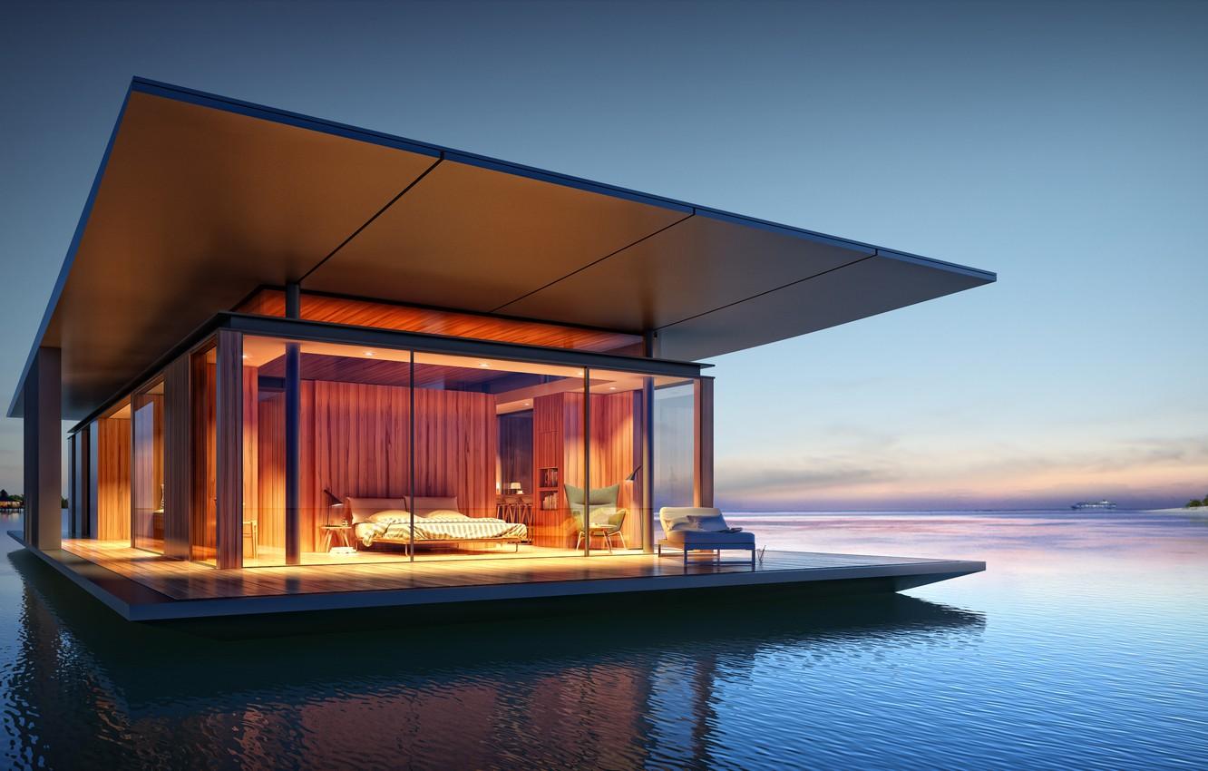 1332x850 Wallpaper Room Design, Architecture Design, Floating House, Houseboat Ideas, Dream Home, Scenic View image for desktop, section интерьер