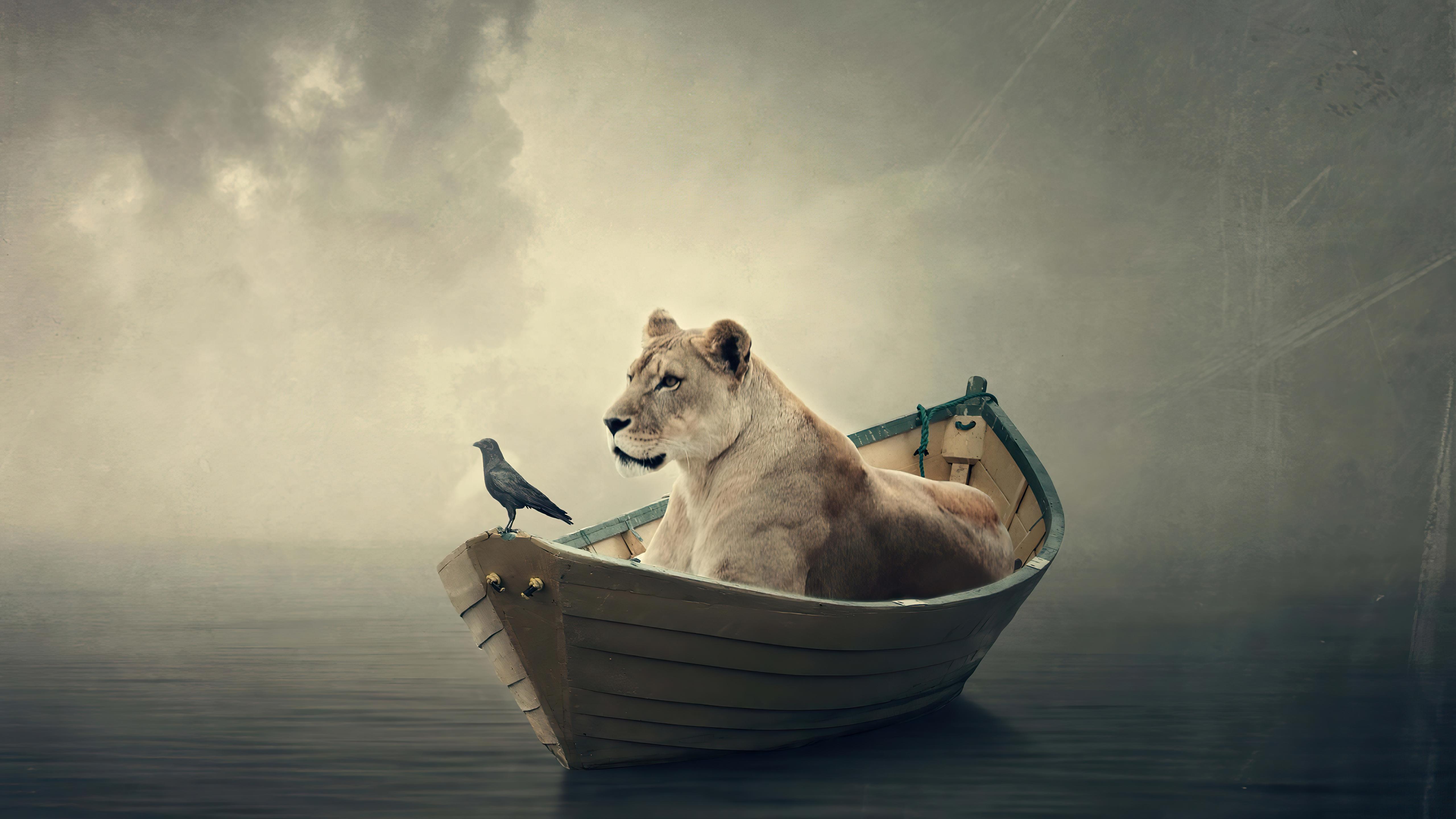 5120x2880 Lion Boat 5k, HD Photography, 4k Wallpaper, Image, Background, Photo and Picture
