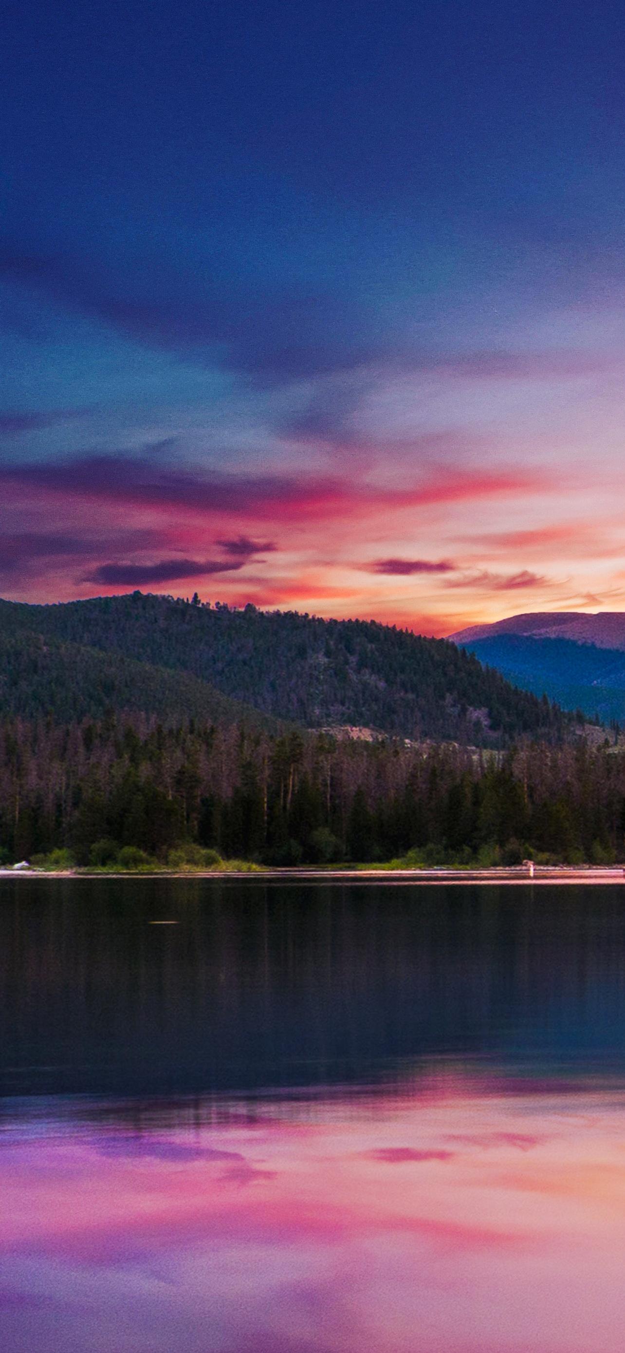 1284x2778 Sunset Wallpaper 4K, Forest, Mountains, River, Body of Water, Nature