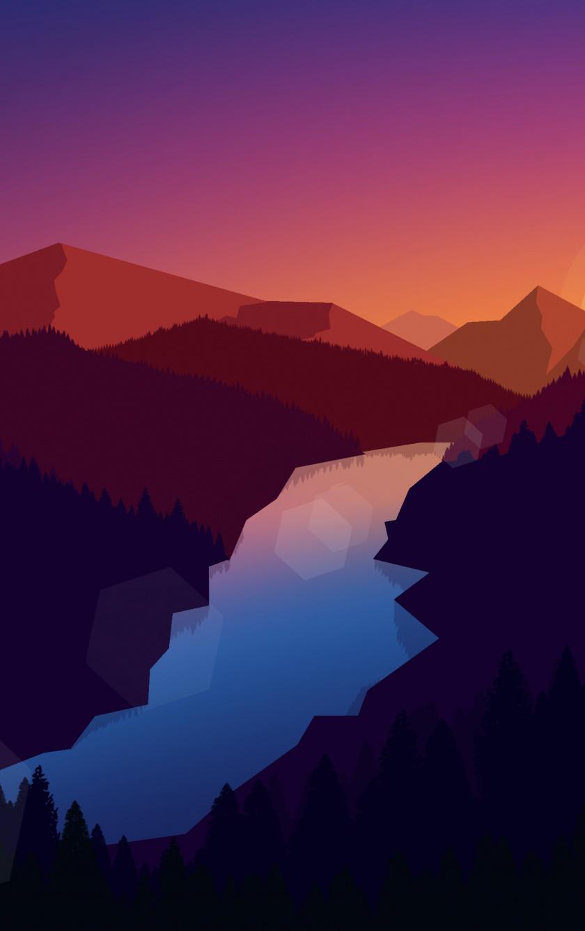 840x1336 Download Mountains, horizon, sunset, river, art wallpaper, 840x iPhone iPhone 5S, iPhone 5C, iPod Touch