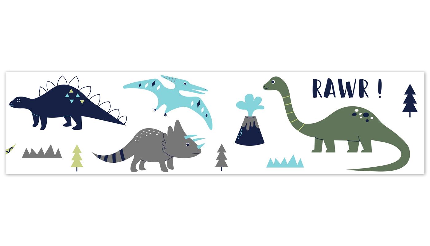 1400x800 Mod Dinosaur Blue and Green Collection Wallpaper Border