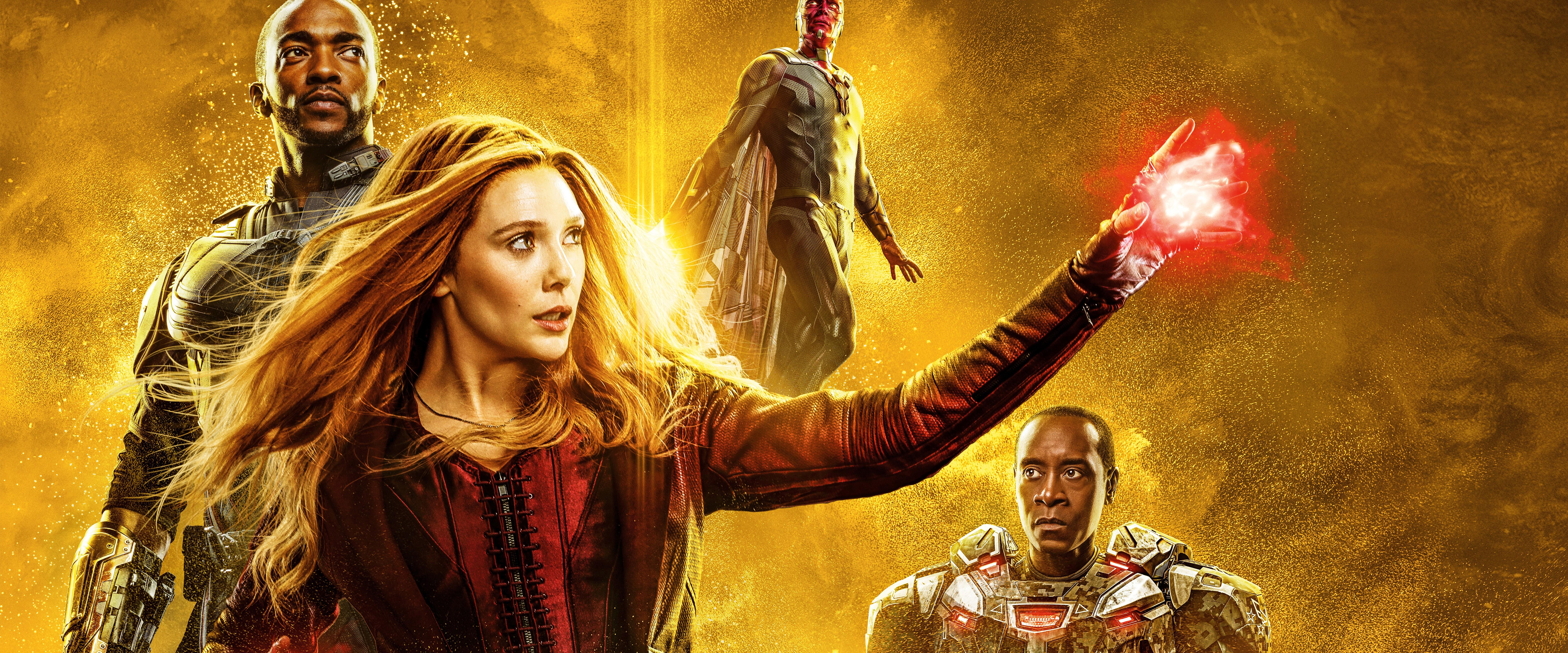7680x3200 Avengers: Endgame Scarlet Witch Falcon 8K Wallpaper