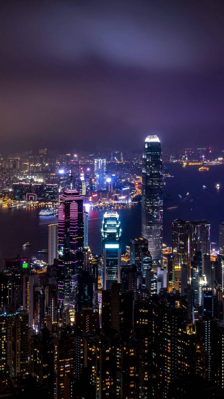 736x1308 Hong Kong Skyscrapers at Night. City lights at night, City lights wallpaper, City wallpaper