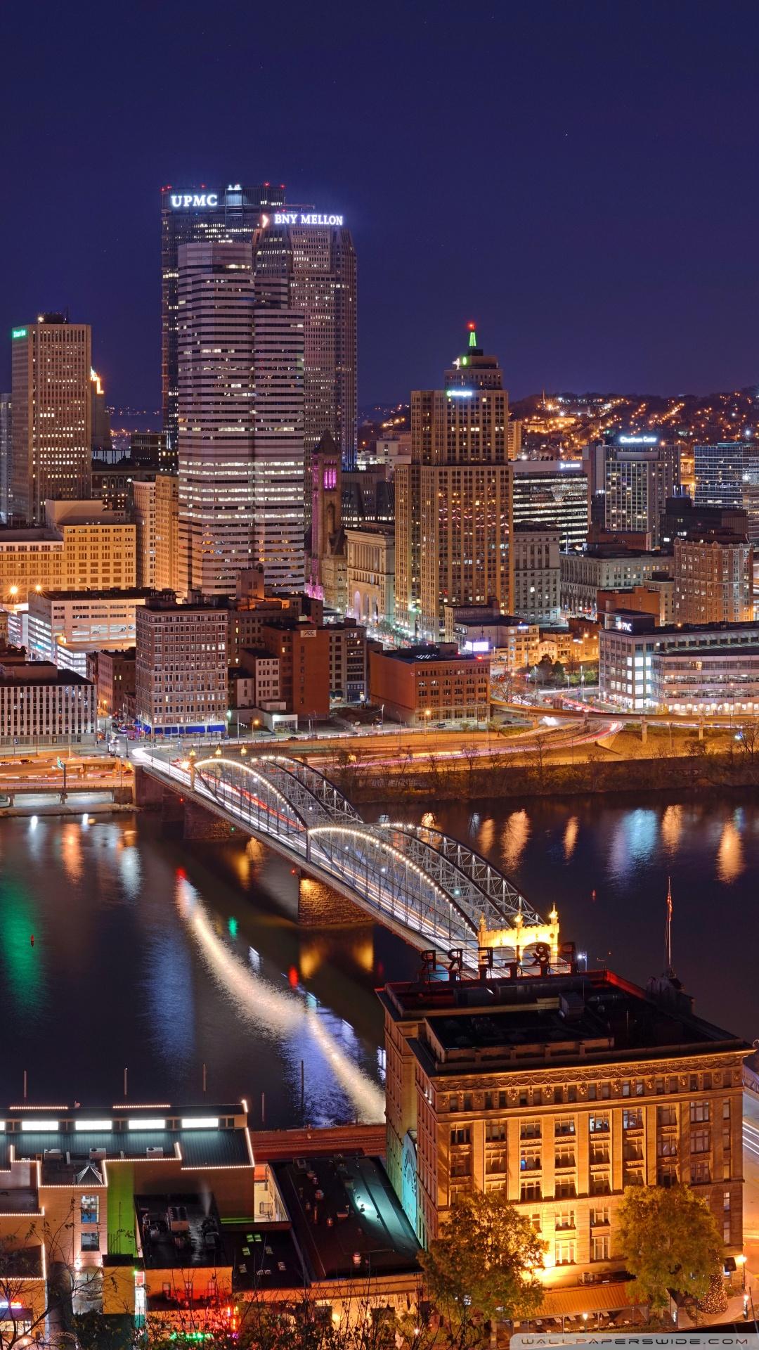1080x1920 Pittsburgh City Panorama at Night Ultra HD Desktop Background Wallpaper for : Tablet