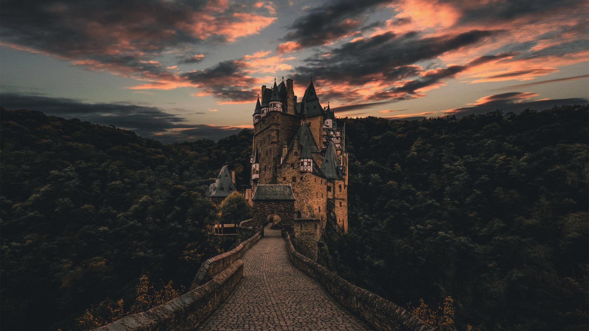 1920x1080 Castle Architecture Germany Forest Trees Clouds Depth Of Field Sky Eltz Castle Wallpaper:1920x1080