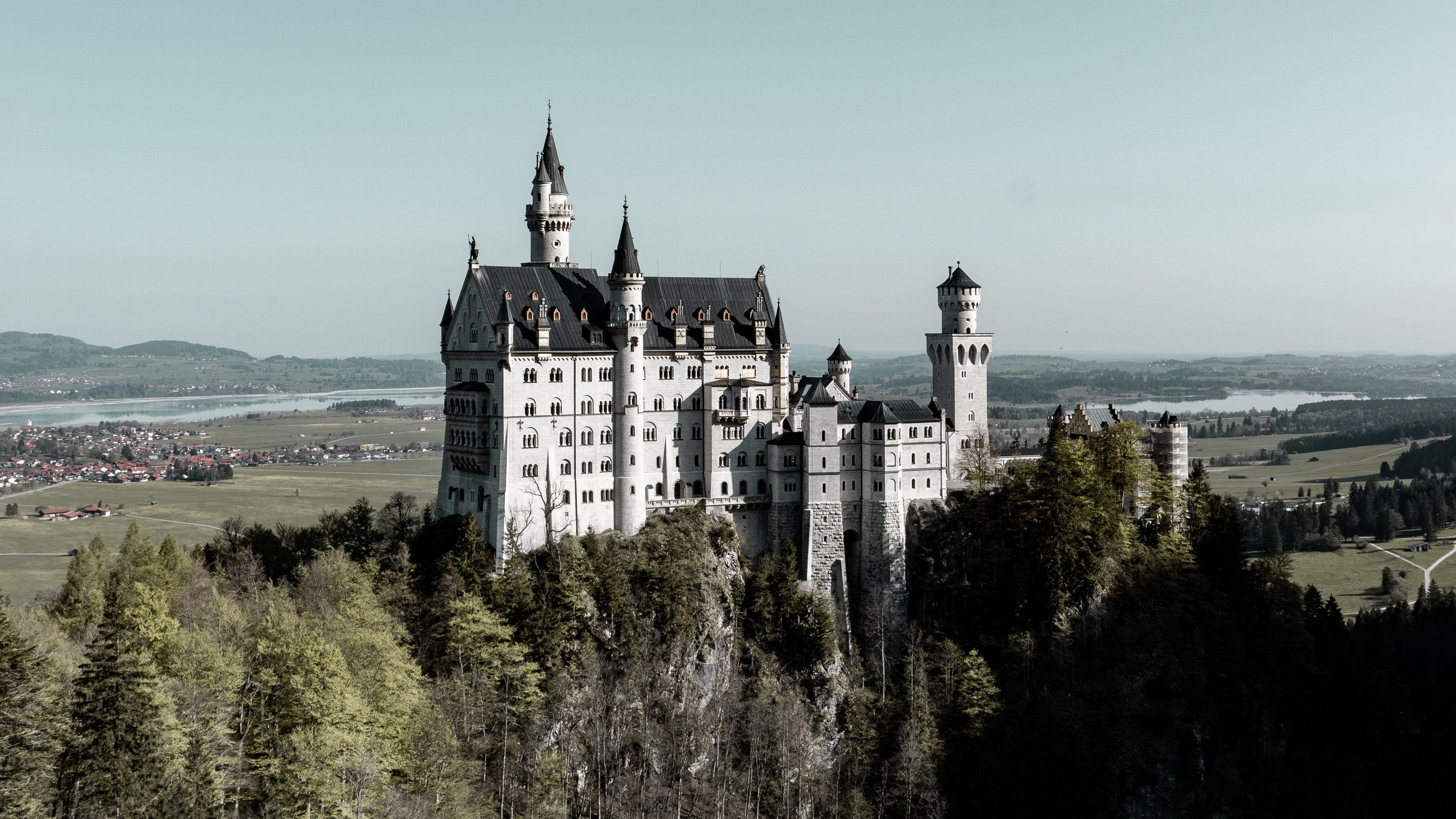 3840x2160 Download wallpaper 3840x2160 castle, building, architecture, ancient, hill, forest 4k uhd 16:9 HD background