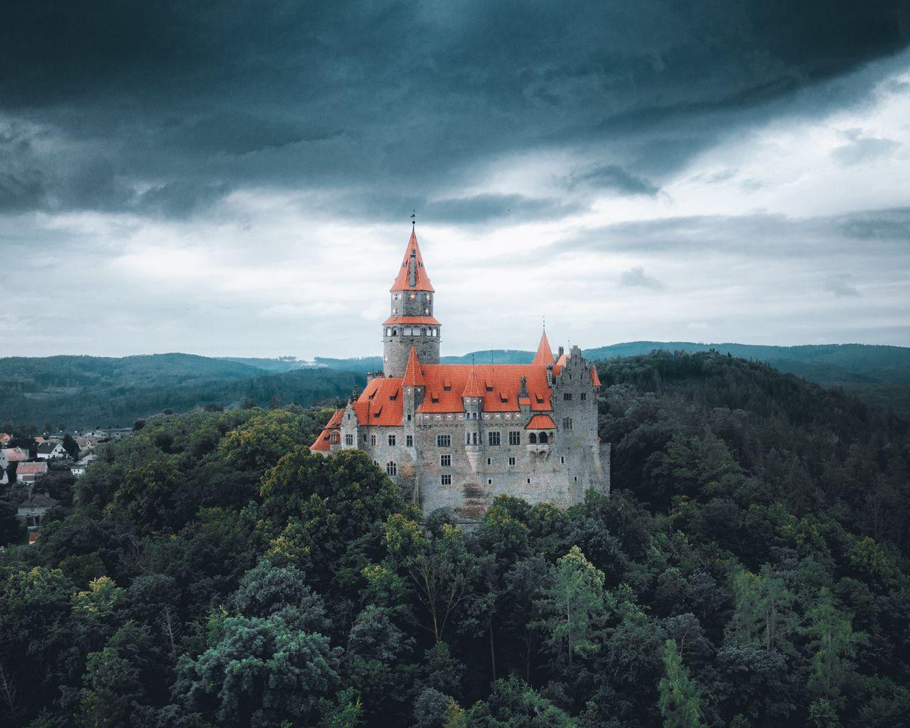 1280x1024 Download wallpaper 1280x1024 castle, building, architecture, forest standard 5:4 HD background
