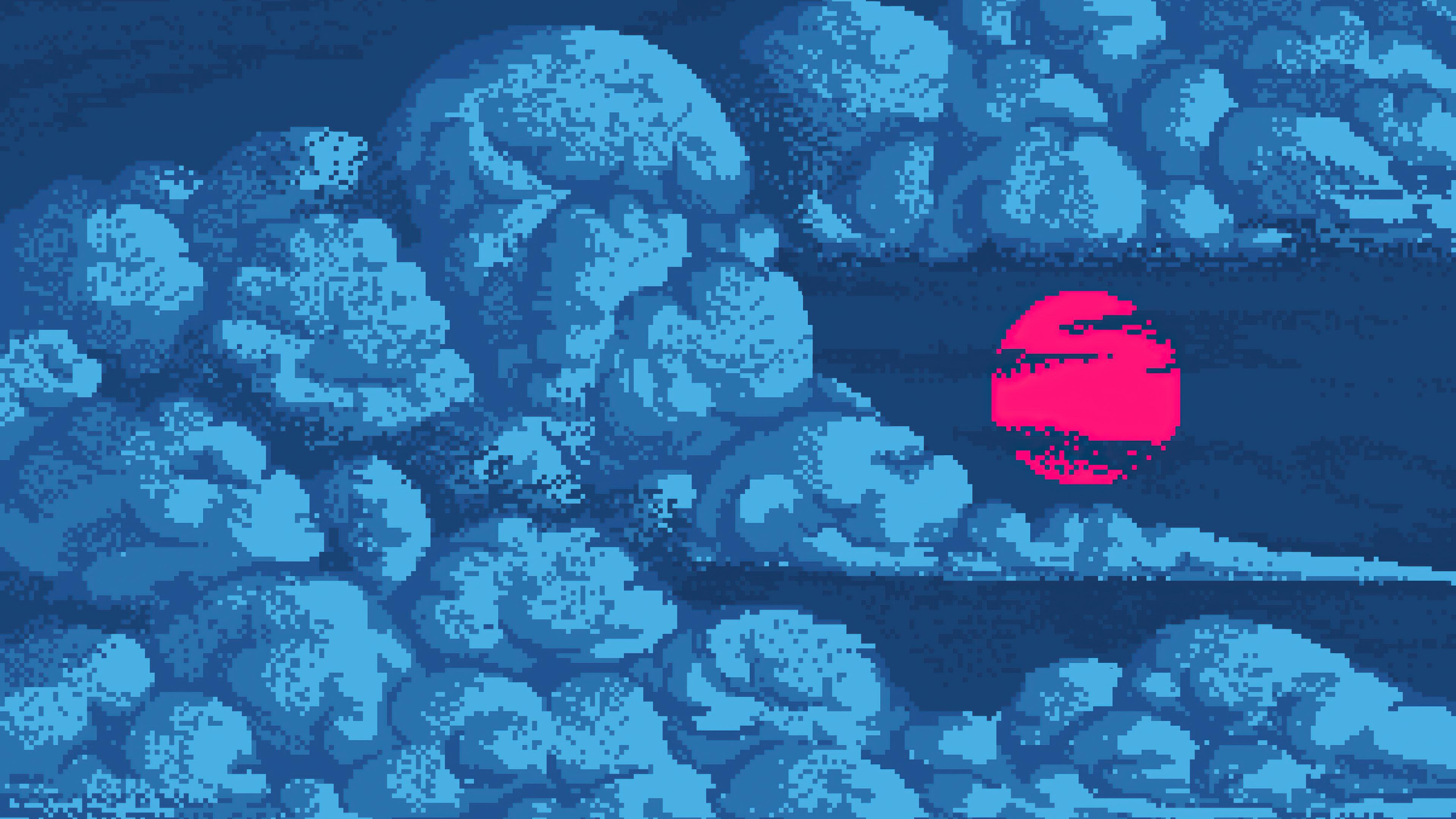 3840x2160 Red Sun In Blue Clouds Pixel Art 4k Chromebook Pixel HD 4k Wallpaper, Image, Background, Photo and Picture