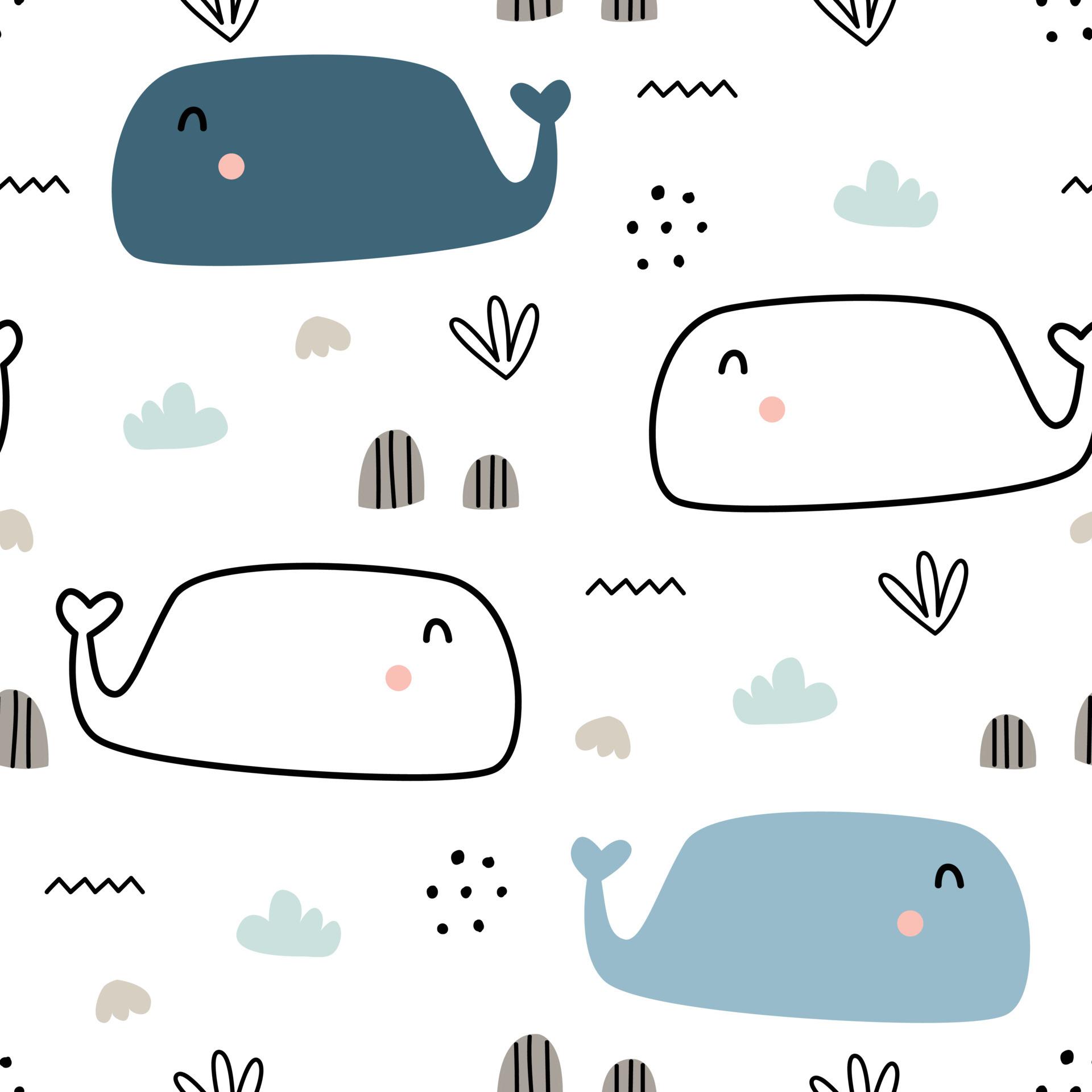 1920x1920 seamless pattern of blue whale Cute Animal Cartoon Background For Print, Wallpaper, Clothing, Textiles, Vector Illustrations