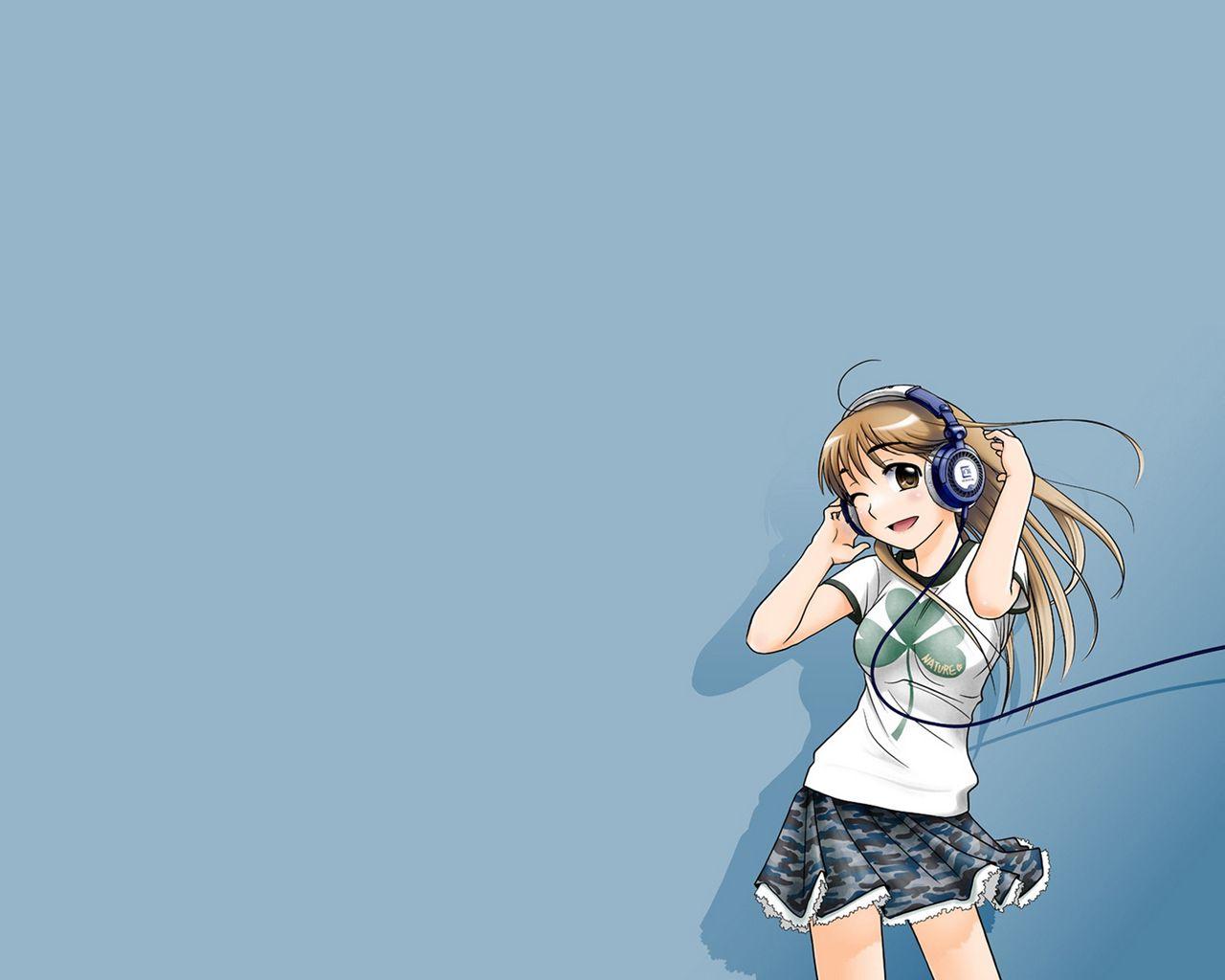 1280x1024 Download wallpaper 1280x1024 anime, girl, fun, music, headphones standard 5:4 HD background