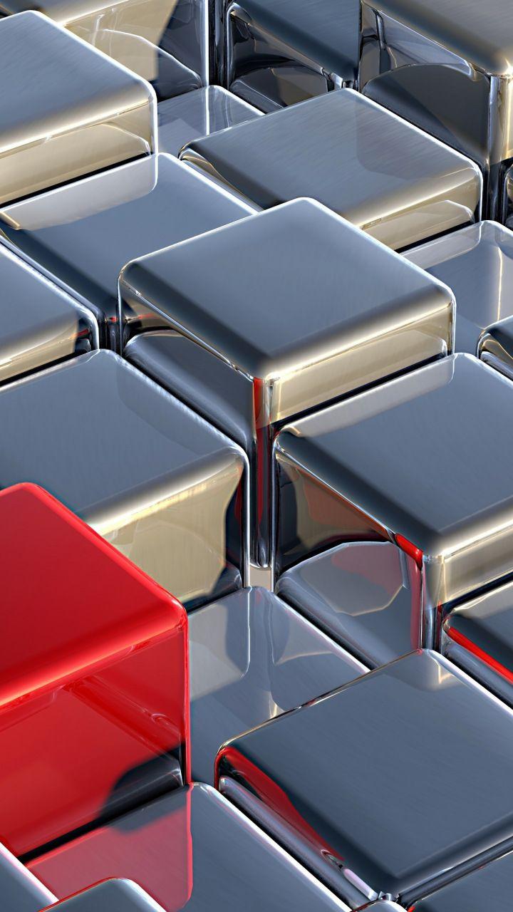 720x1280 Shining cubes, red and silver, abstract, 720x1280 wallpaper. Wallpaper iphone neon, Phone wallpaper design, Bubbles wallpaper