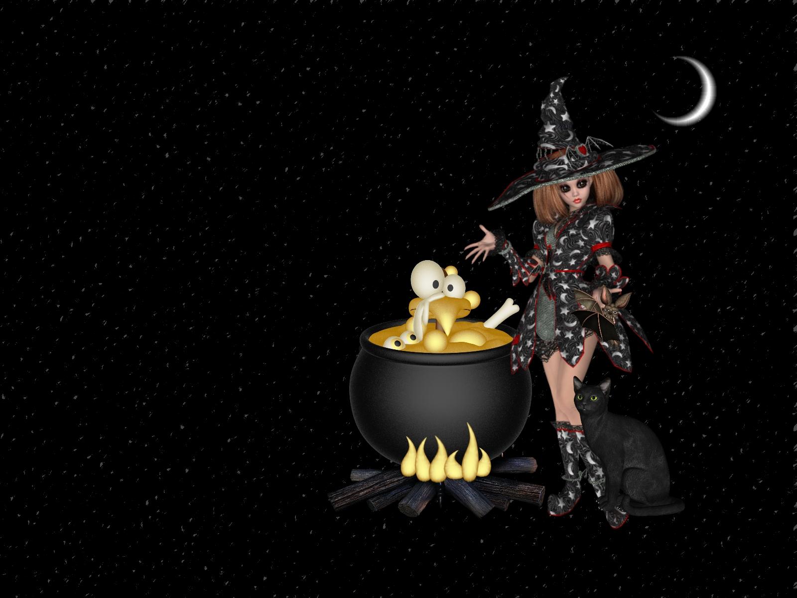 1600x1200 animated halloween wallpaper, cauldron, cookware and bakeware, animation, fictional character, illustration