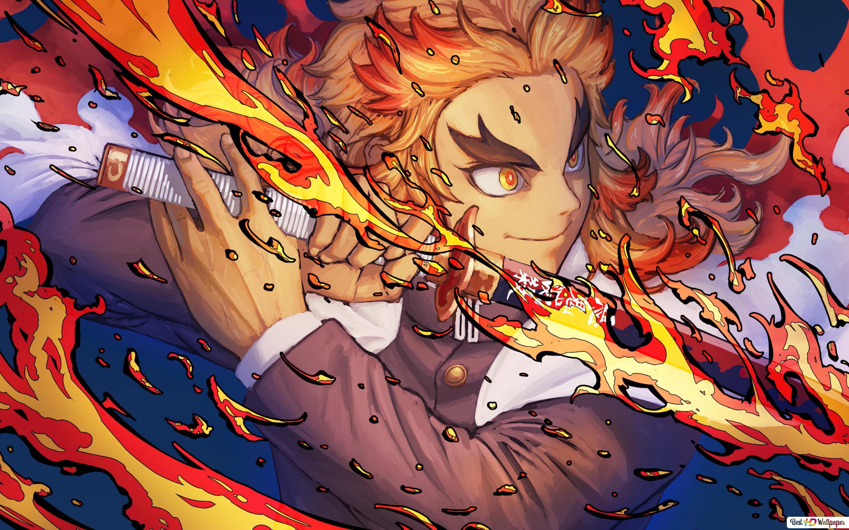 2880x1800 Demon Slayer. Kyojuro Rengoku Flame Hashira HD wallpaper download