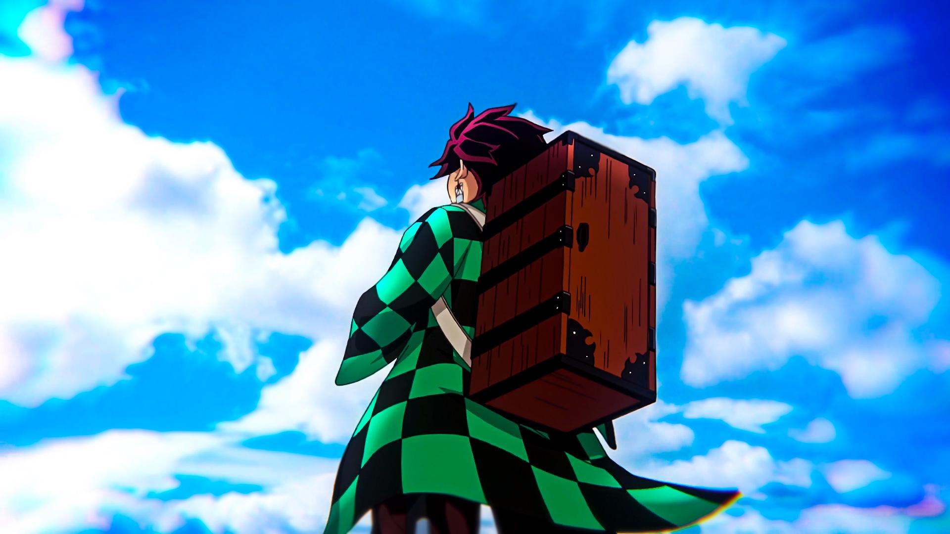 1920x1080 Demon Slayer Kimetsu no Yaiba Back View With Background Of Blue Sky And Clouds HD Anime Wallpaper