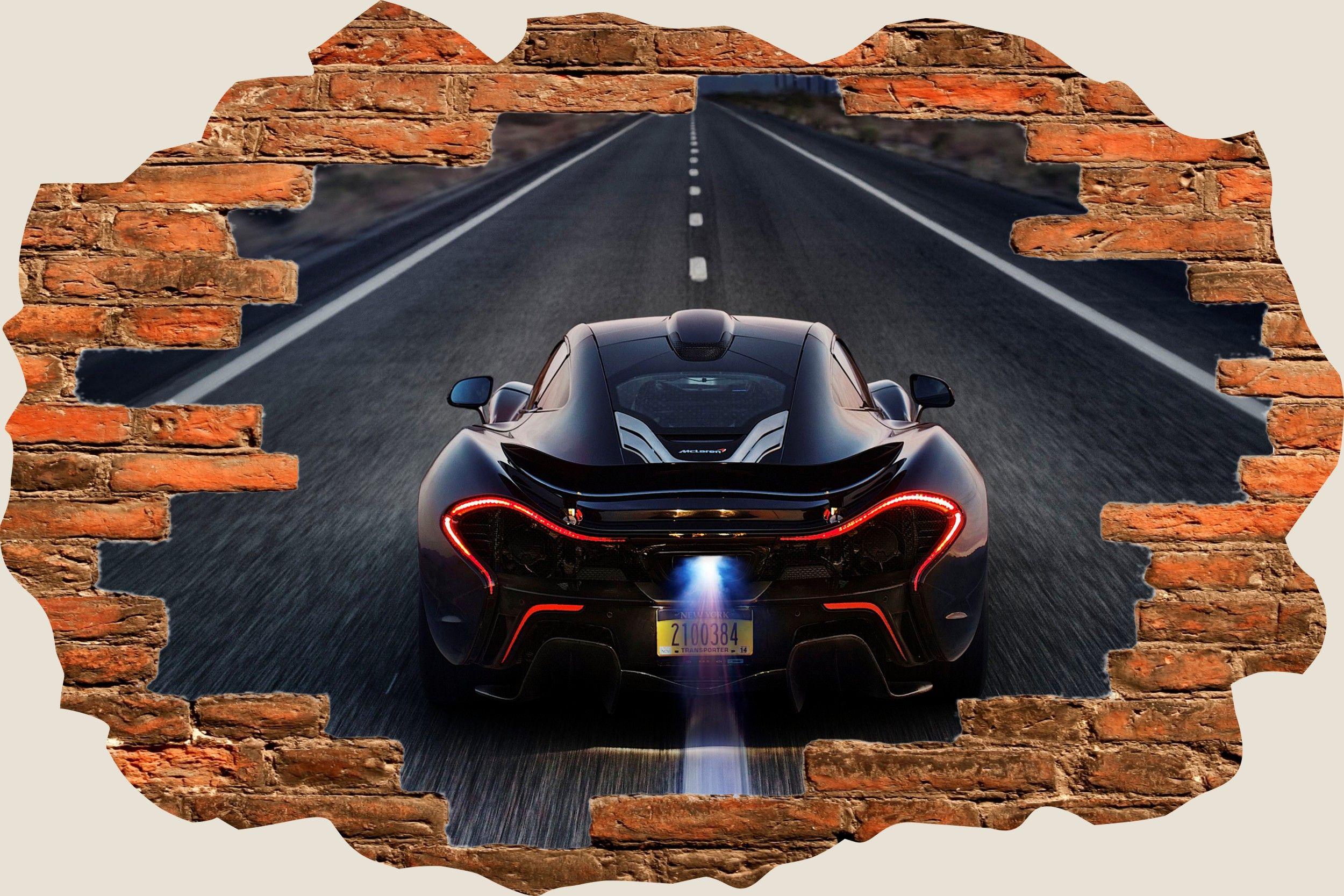 2500x1667 3D Hole in Wall Mclaren P1 Super Car View Wall Sticker Decal