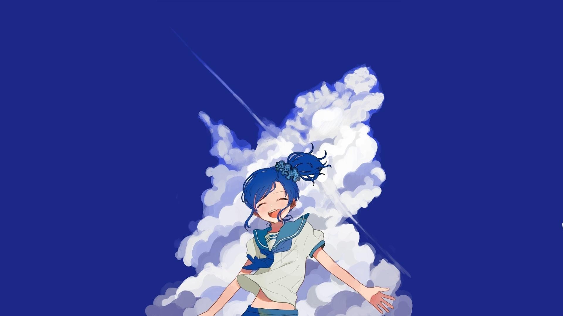 1920x1080 Happy mood, clouds, blue sky, anime girl wallpaper, HD image, picture, background, 5f9c4c