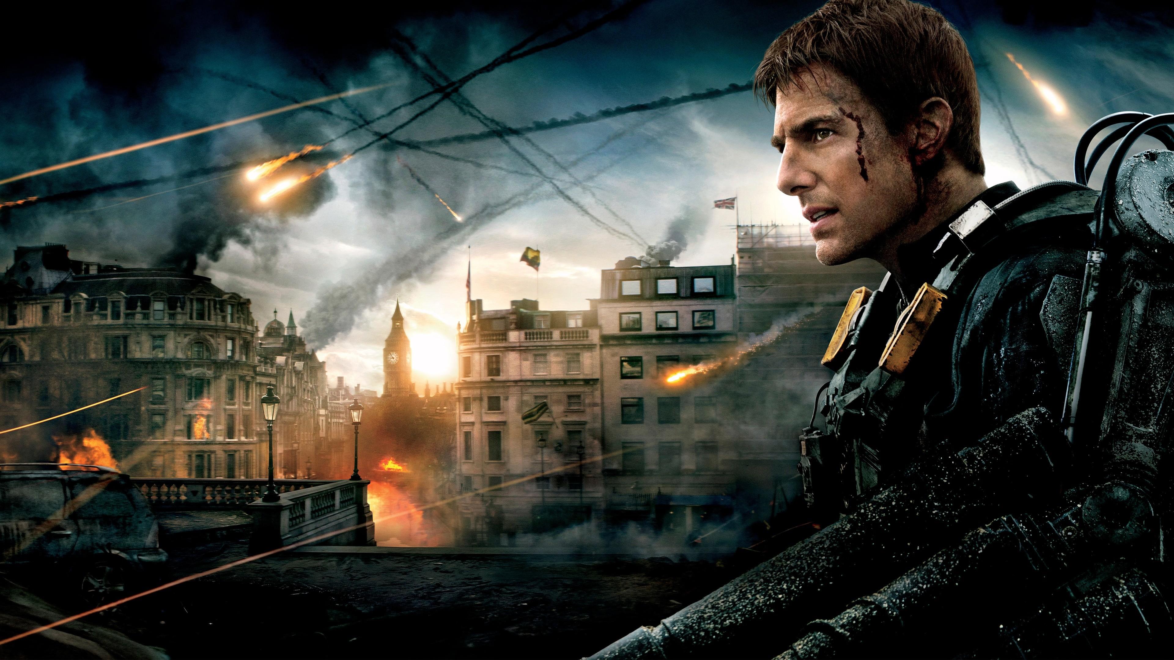 3840x2160 Wallpaper Edge of tomorrow, movie, tom cruise, battle, fire, smoke, Movies
