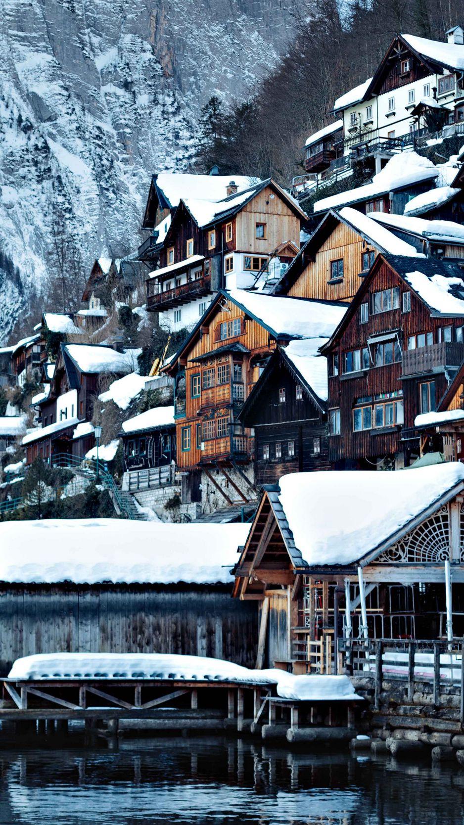 938x1668 Download Wallpaper 938x1668 Village, Buildings, Snow, Nature, Winter Iphone 8 7 6s 6 For Parallax HD Background