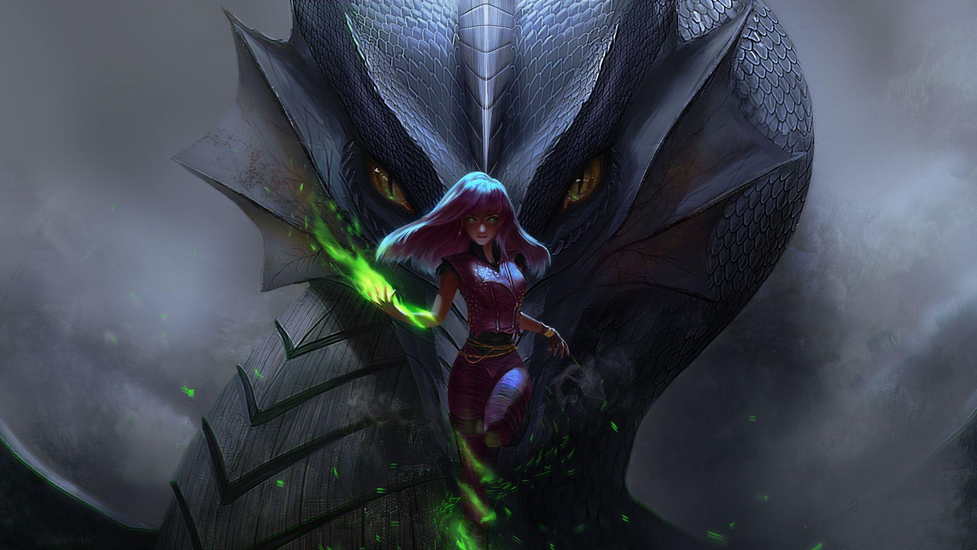 1920x1080 Woman and snake, fantasy, art wallpaper, HD image, picture, background, db6d6d