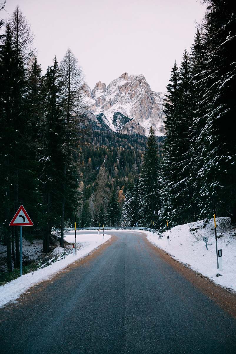 802x1200 Snow Gray Concrete Road Between Green Trees At Daytime iPhone Wallpaper Image Free Photo