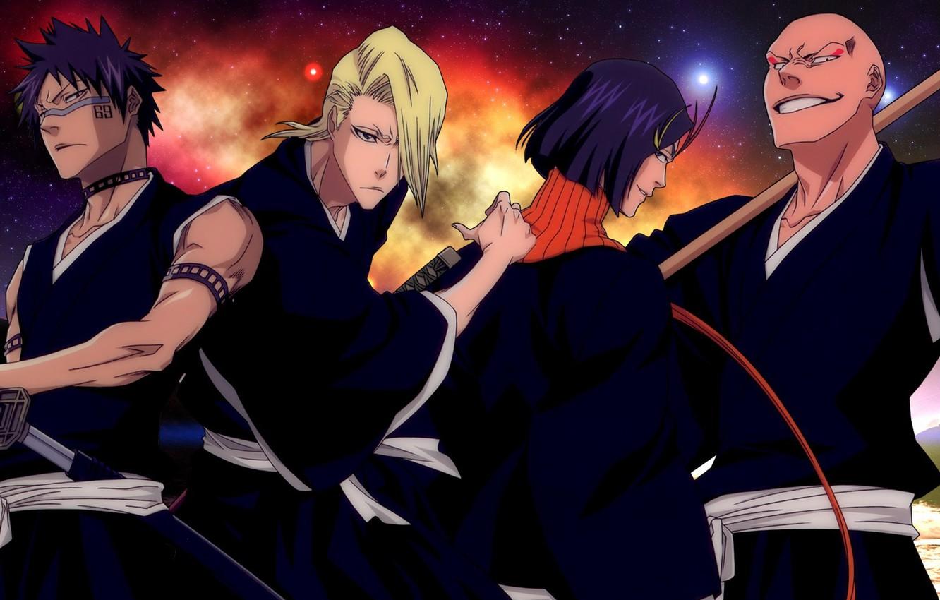 1332x850 Wallpaper sword, game, star, Bleach, soldiers, sky, anime, night, katana, man, tatoo, asian, manga, japanese, oriental, asiatic image for desktop, section сёнэн