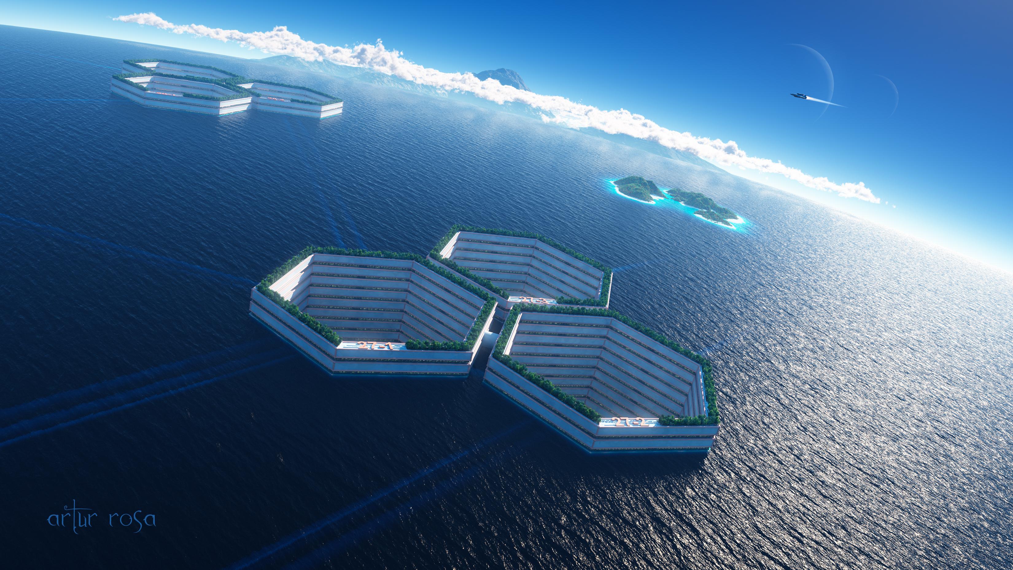 3300x1856 Art Sea Water Cell Cells Structures Sci Fi Ocean City Citys Futuristic Wallpaperx1856