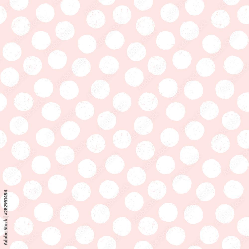1000x1000 Seamless pastel background with polka dots in blush pink and white. Cute minimal pattern with textured overlay for baby, girls, gift wrapping paper, textiles, wallpaper. Stock Vector