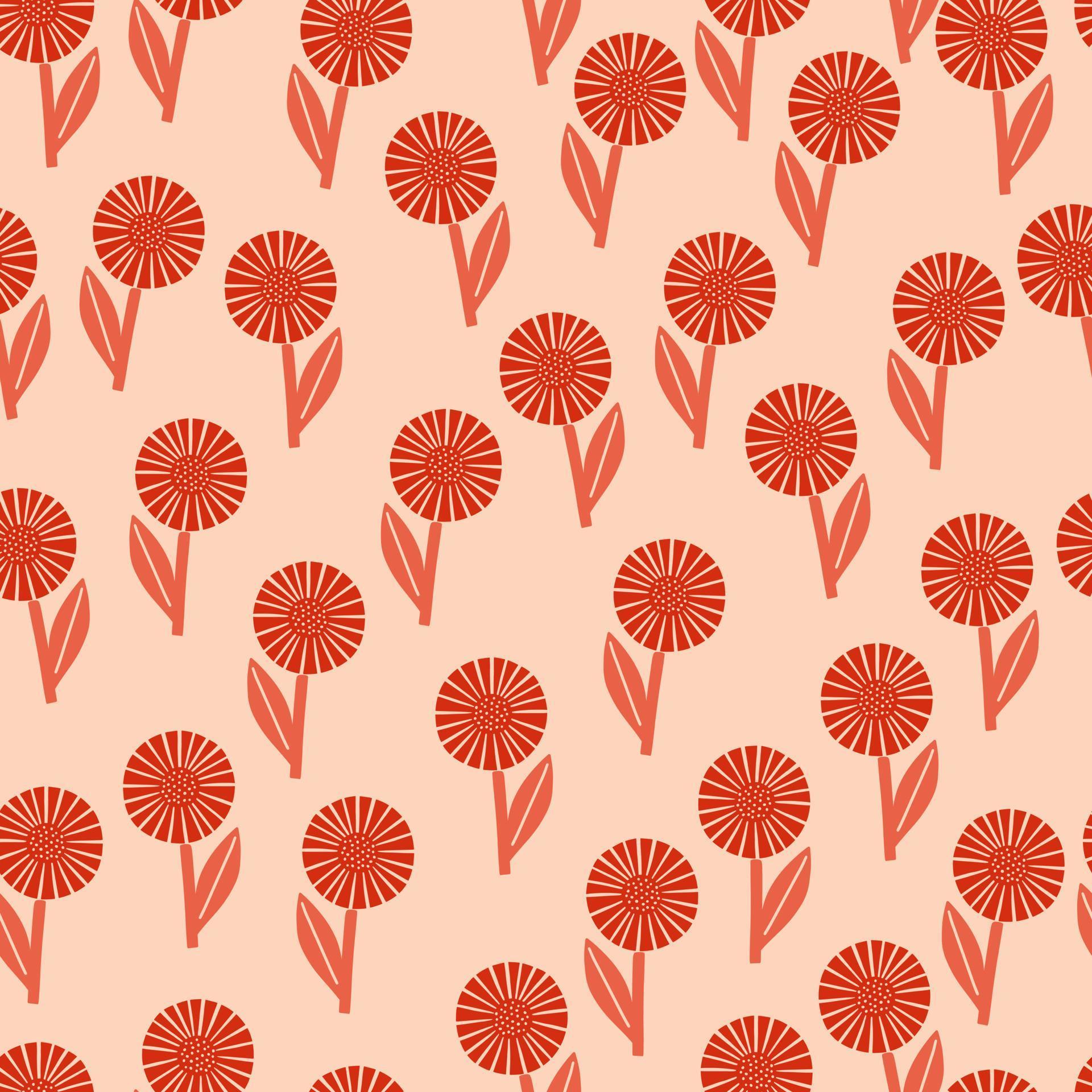 1920x1920 Red random geometric doodle flowers seamless pattern. Light pink pastel background. Botanic backdrop