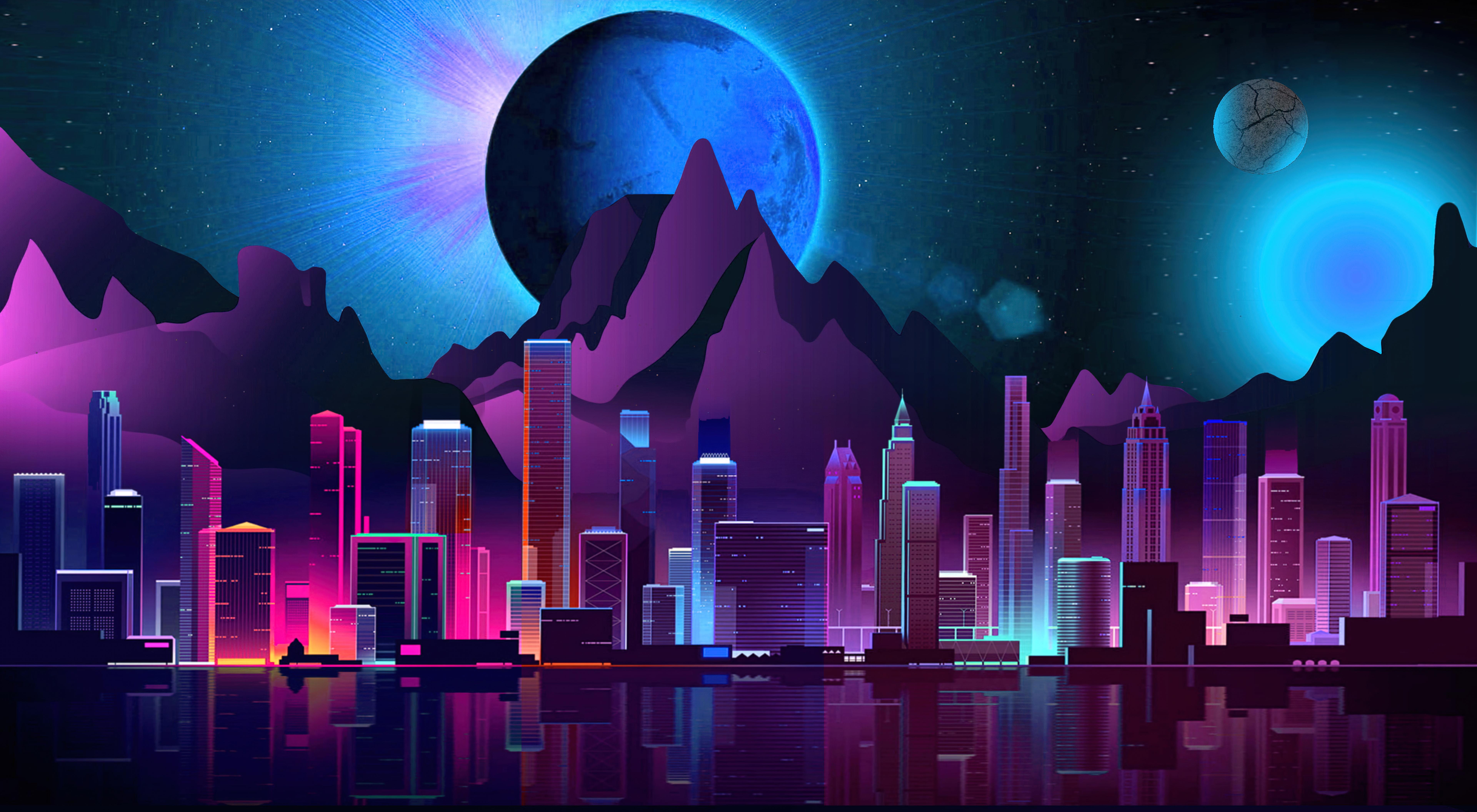 7680x4224 City Futuristic Retro 8k, HD Artist, 4k Wallpaper, Image, Background, Photo and Picture