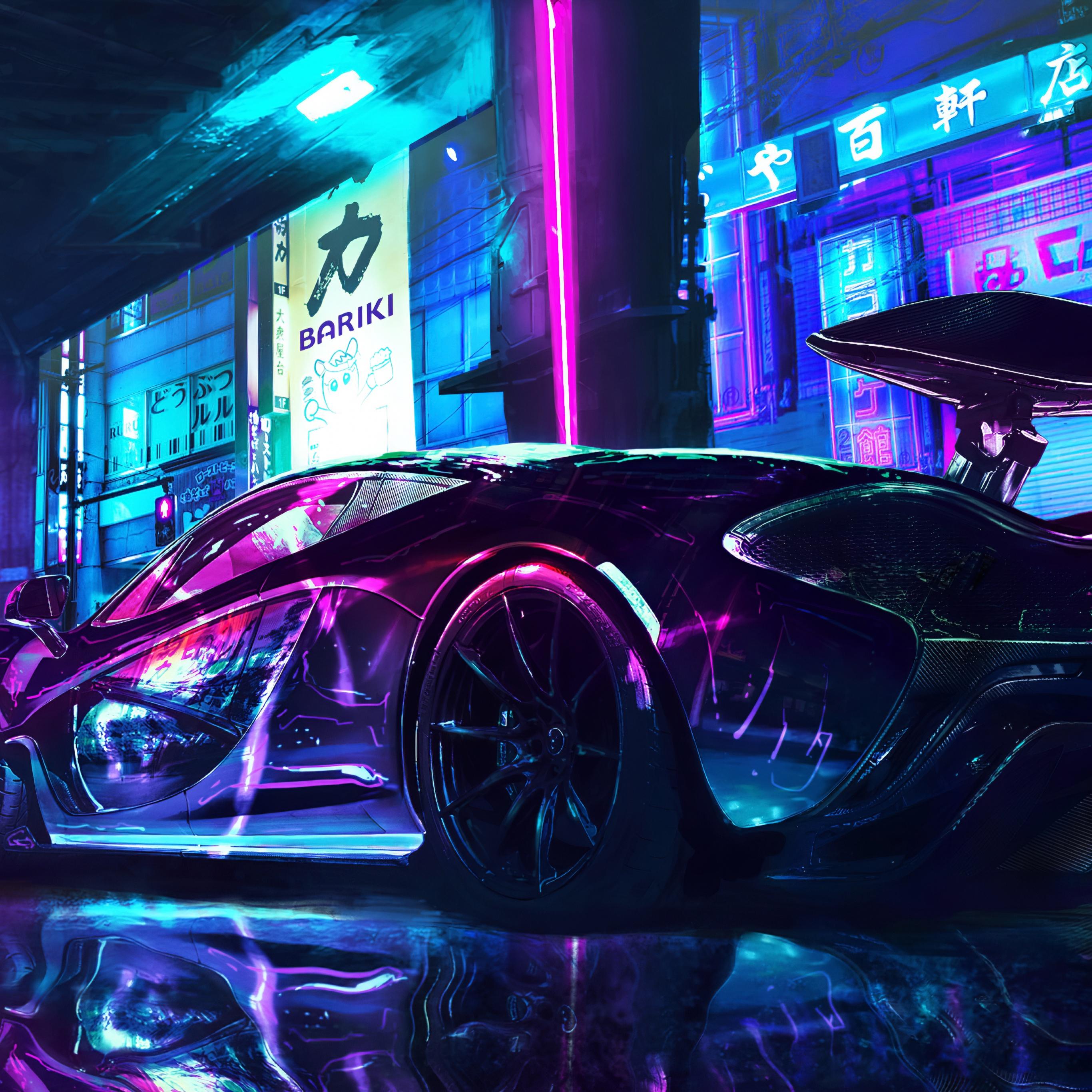2732x2732 Cyberpunk Wallpaper 4K, McLaren, Supercars, Neon art, Cars