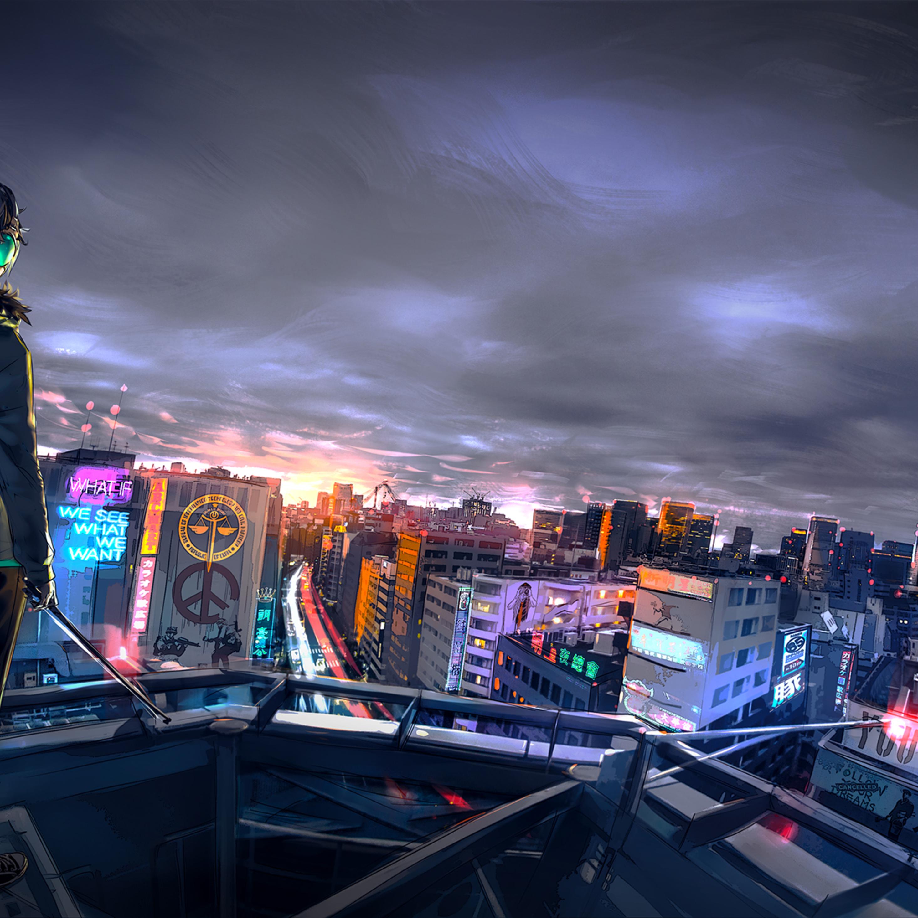 2932x2932 Cyberpunk Cityscape iPad Pro Retina Display HD 4k Wallpaper, Image, Background, Photo and Picture