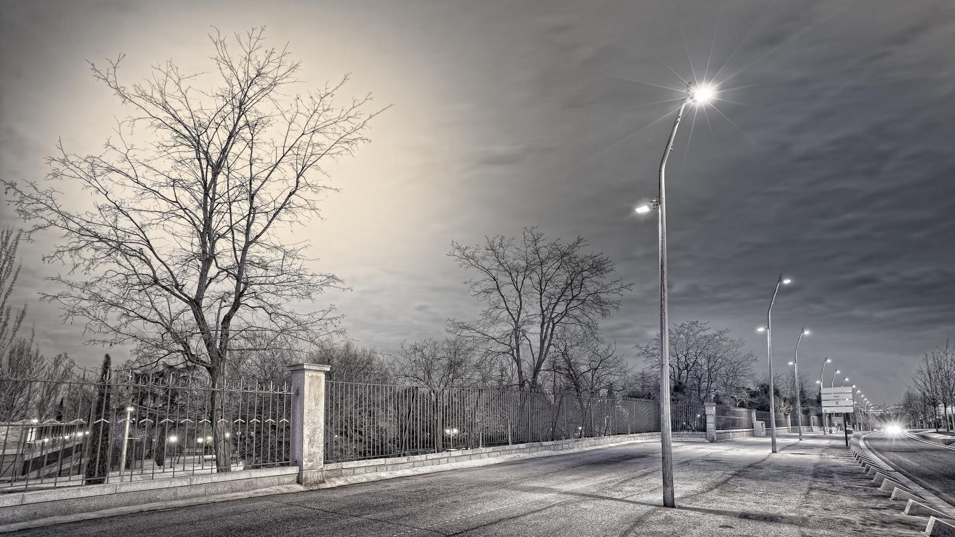 1920x1080 Wallpaper Street, Lights, Fence, Night, Rain Night Background