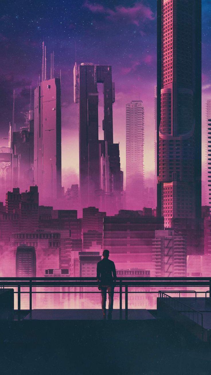 736x1308 Future City and Man iPhone Wallpaper. City painting, City art, Abstract city
