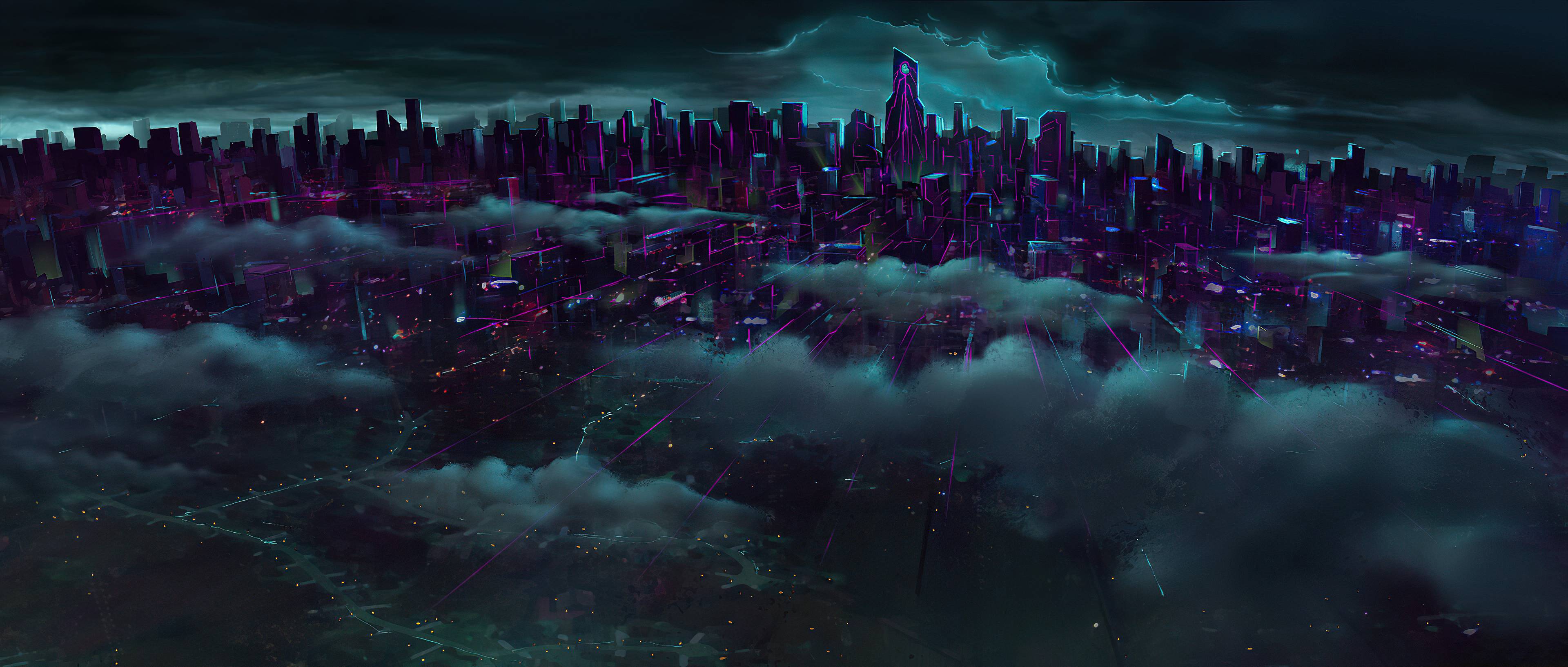 3840x1634 Futuristic Cityscape 4K Art 1440P Resolution Wallpaper, HD Artist 4K Wallpaper, Image, Photo and Background