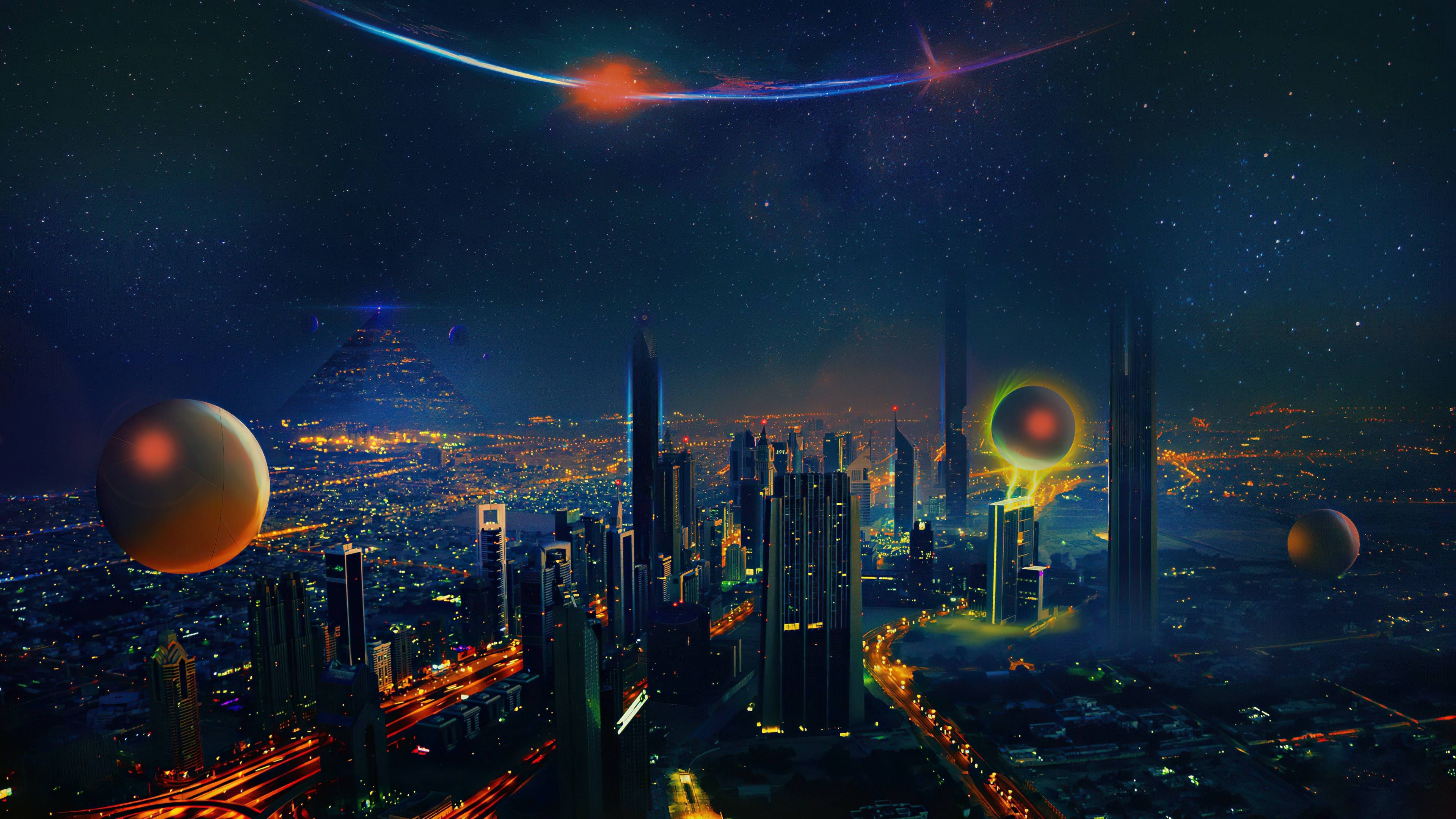 3840x2160 Futuristic City 4k Fantasy Art Wallpaper, HD Artist 4K Wallpaper, Image, Photo and Background