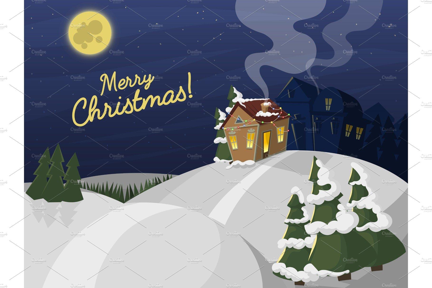 1820x1213 Winter Landscape With Christmas Houses Firtree Mountain Frozen Nature Wallpaper Beautiful Natural Vector Illustration. Pre Designed Illustrator Graphics Creative Market